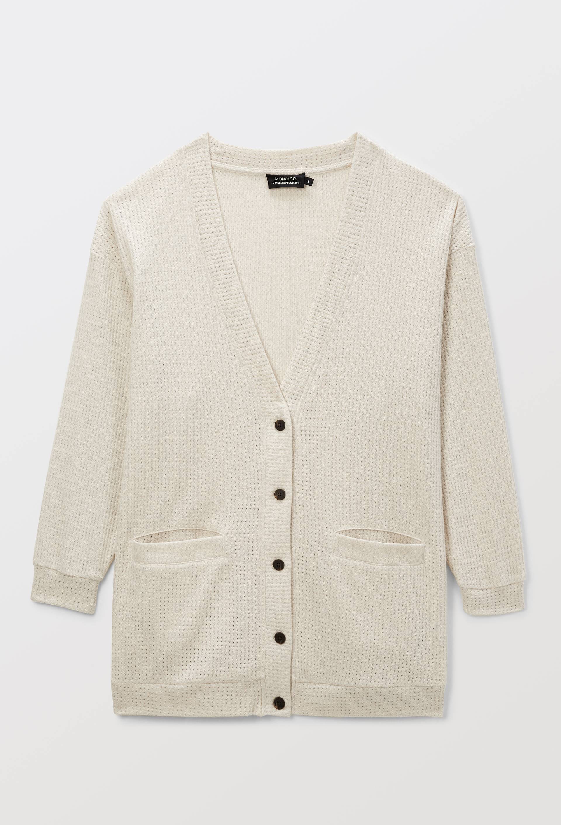 Cardigan uni en viscose m&eacute;lang&eacute;e, Ecru, large image number 2