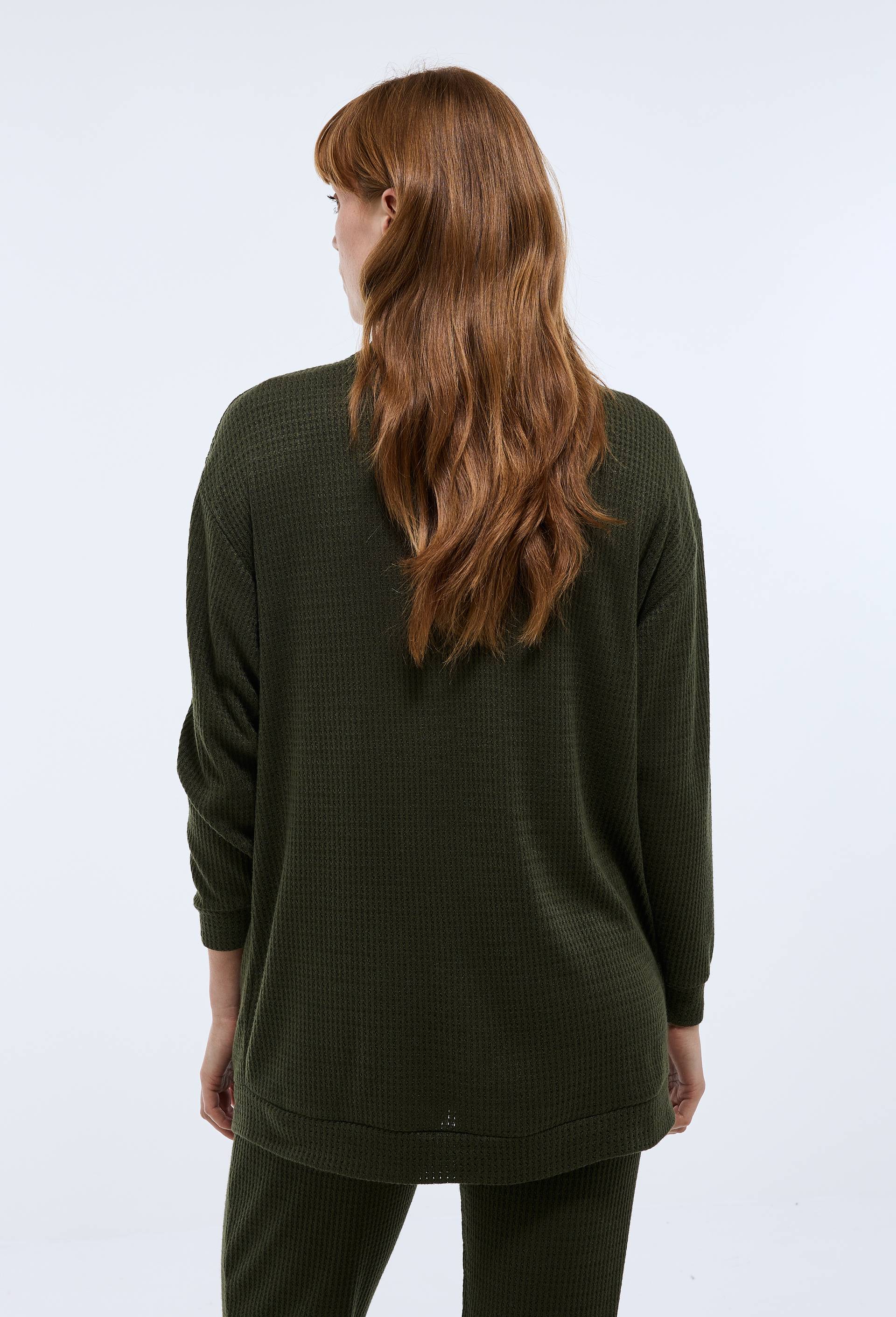 Cardigan uni en viscose m&eacute;lang&eacute;e, Vert fonc&eacute;, large image number 1
