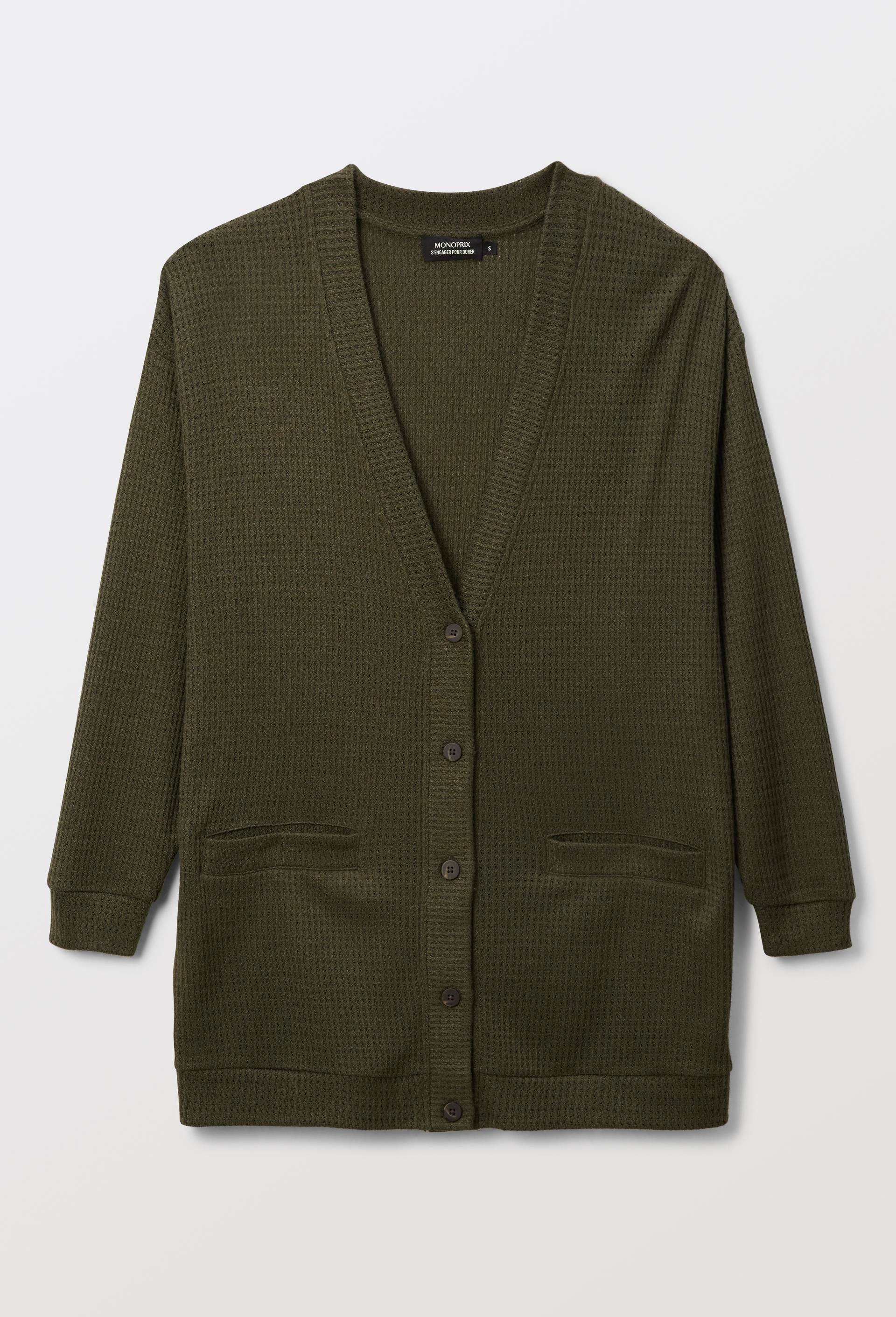 Cardigan uni en viscose m&eacute;lang&eacute;e, Vert fonc&eacute;, large image number 2
