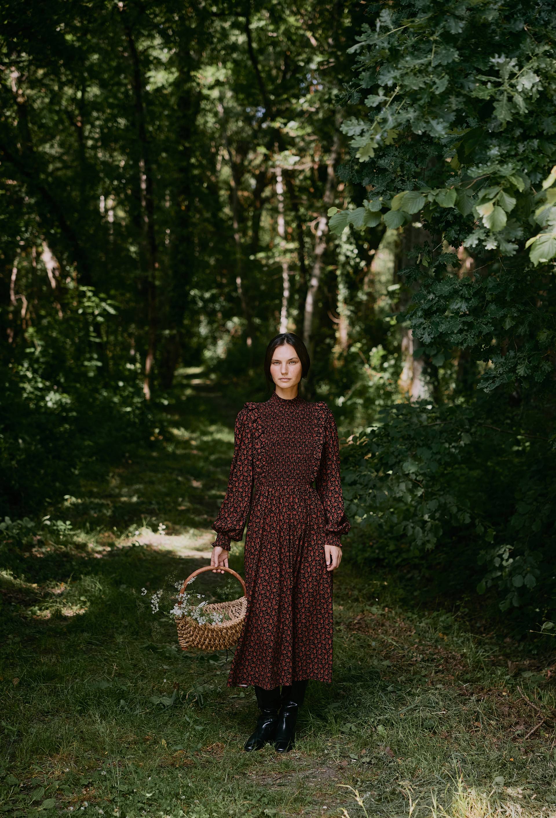Robe midi smock&eacute;e imprim&eacute;e, Noir, large image number 0