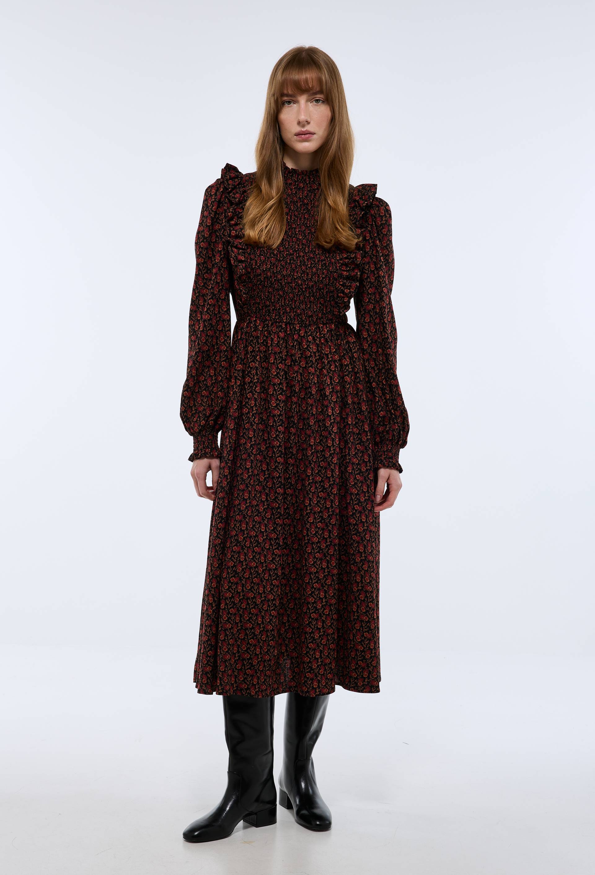 Robe midi smock&eacute;e imprim&eacute;e, Noir, large image number 2