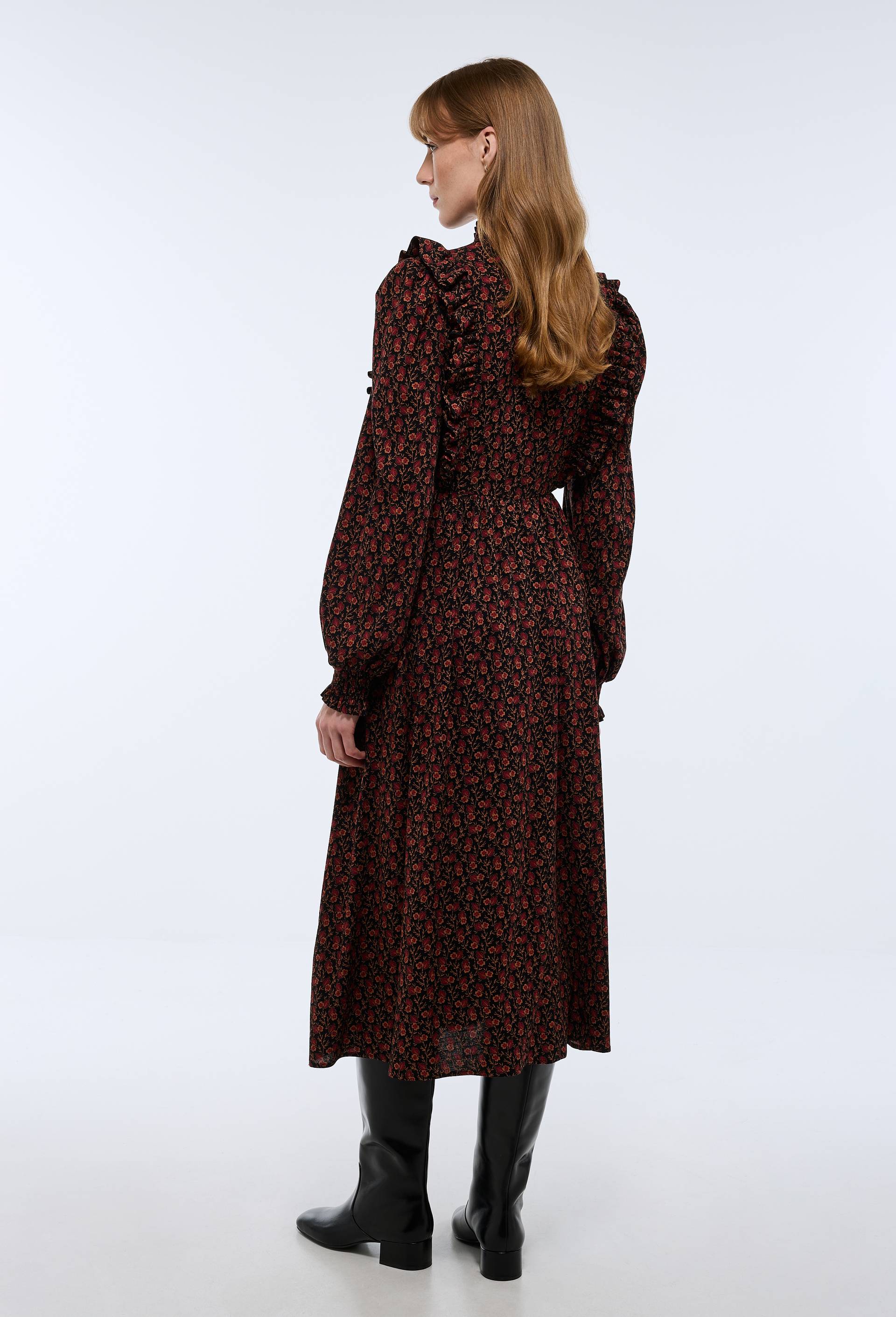 Robe midi smock&eacute;e imprim&eacute;e, Noir, large image number 4.0