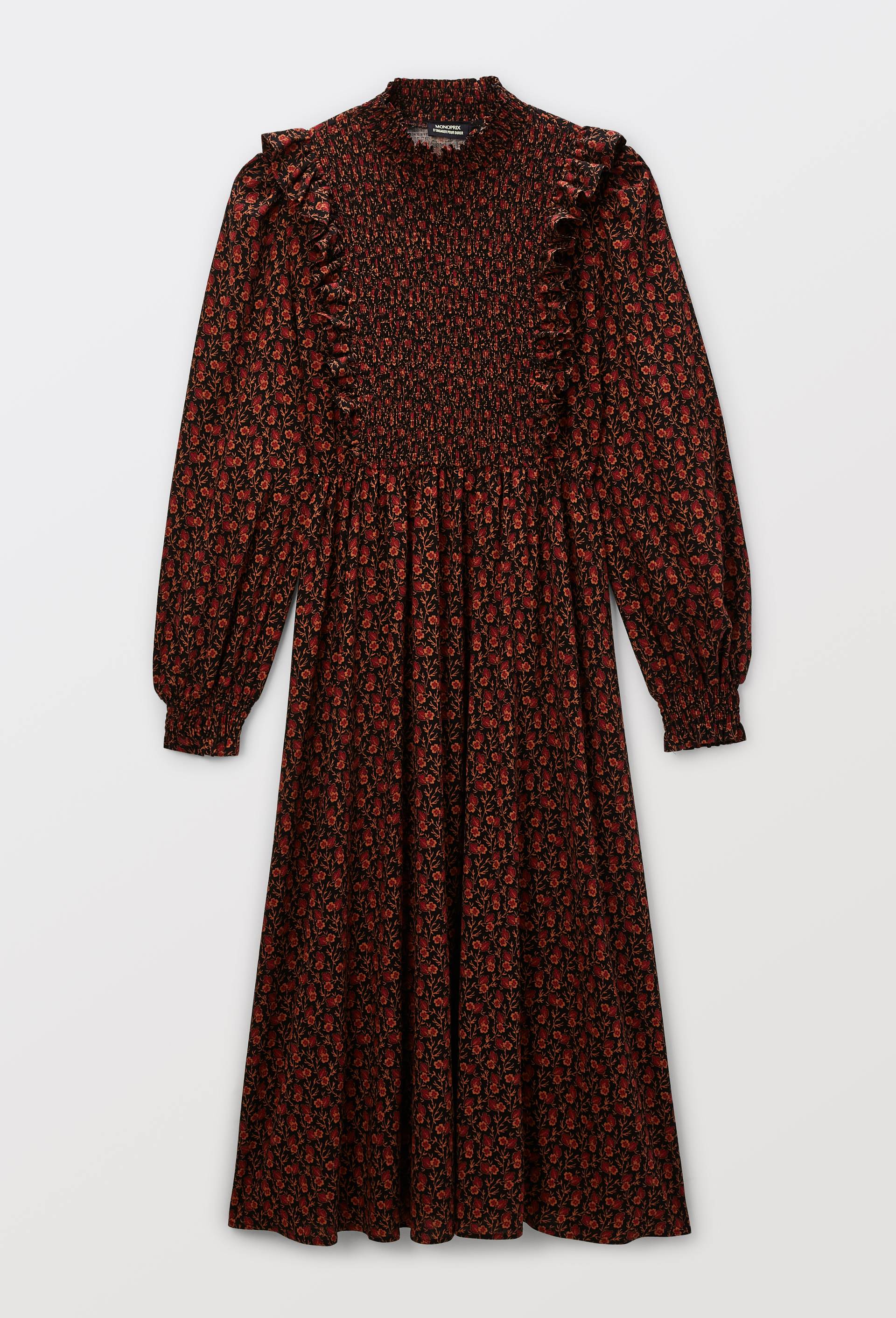 Robe midi smock&eacute;e imprim&eacute;e, Noir, large image number 5
