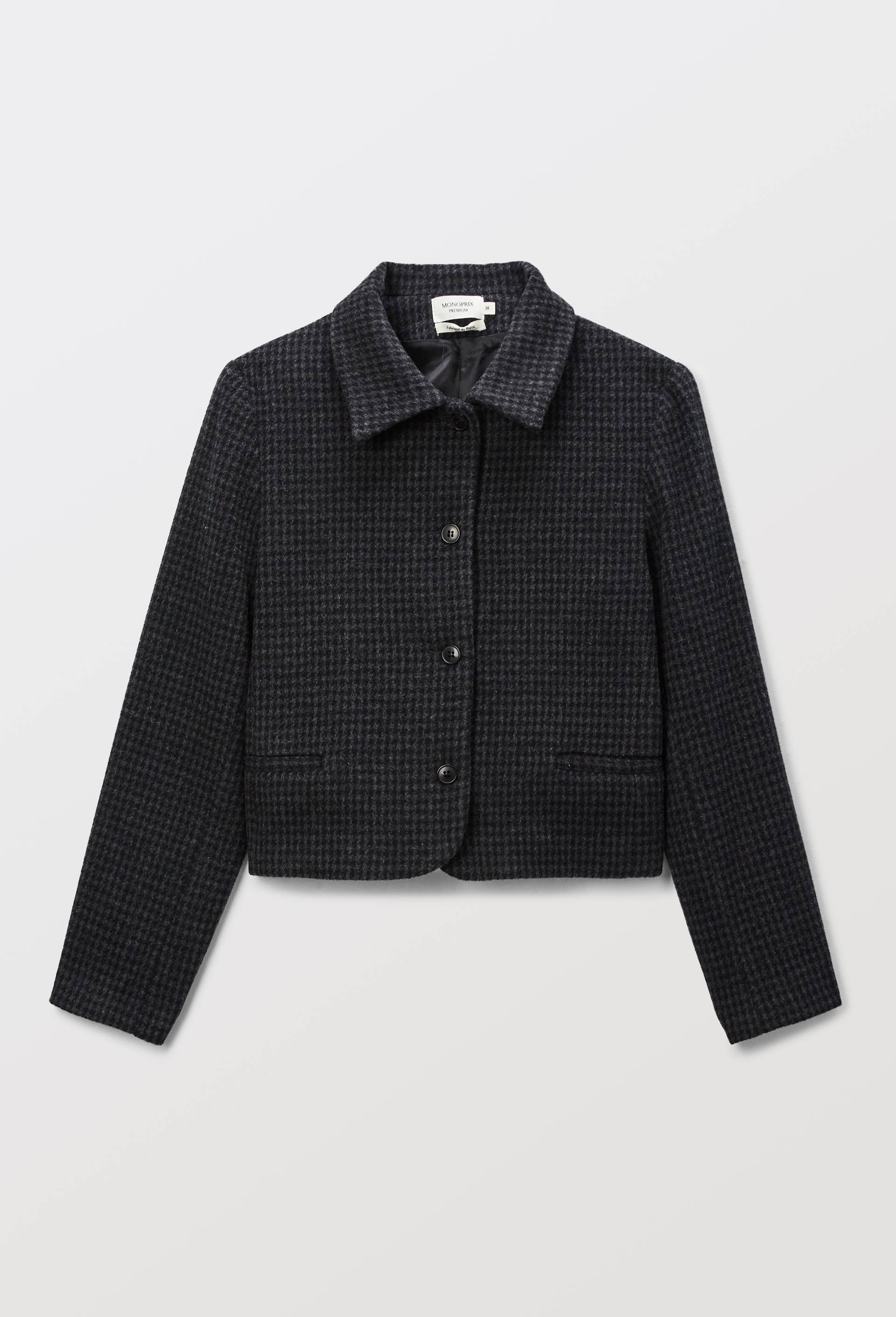 Veste courte &agrave; carreaux contenant de la laine, Gris fonc&eacute;, large image number 4
