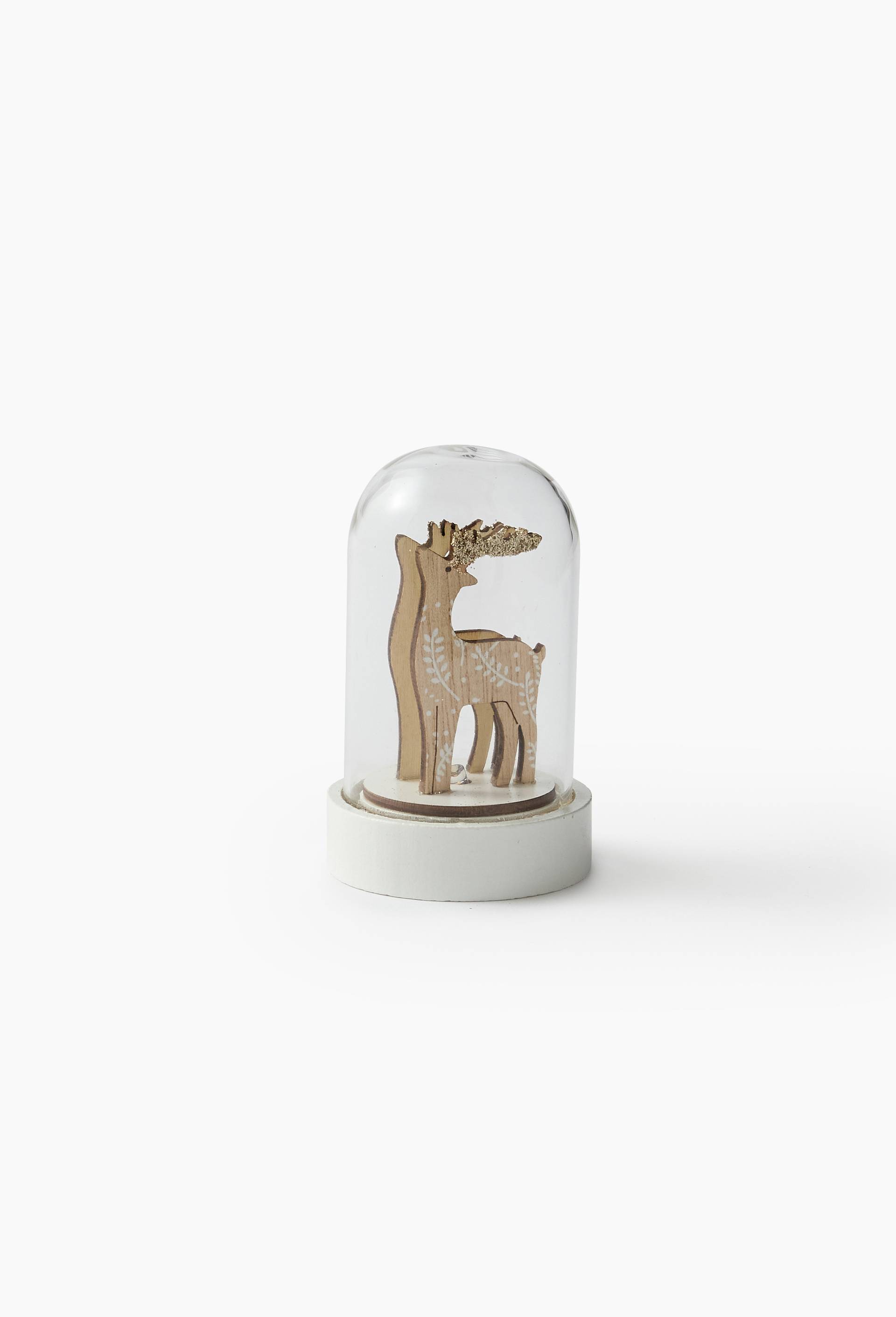Mini cloche d&eacute;co LED,  5,5x5,5x9cm, en verre et bois, Ecru, large image number 0.0