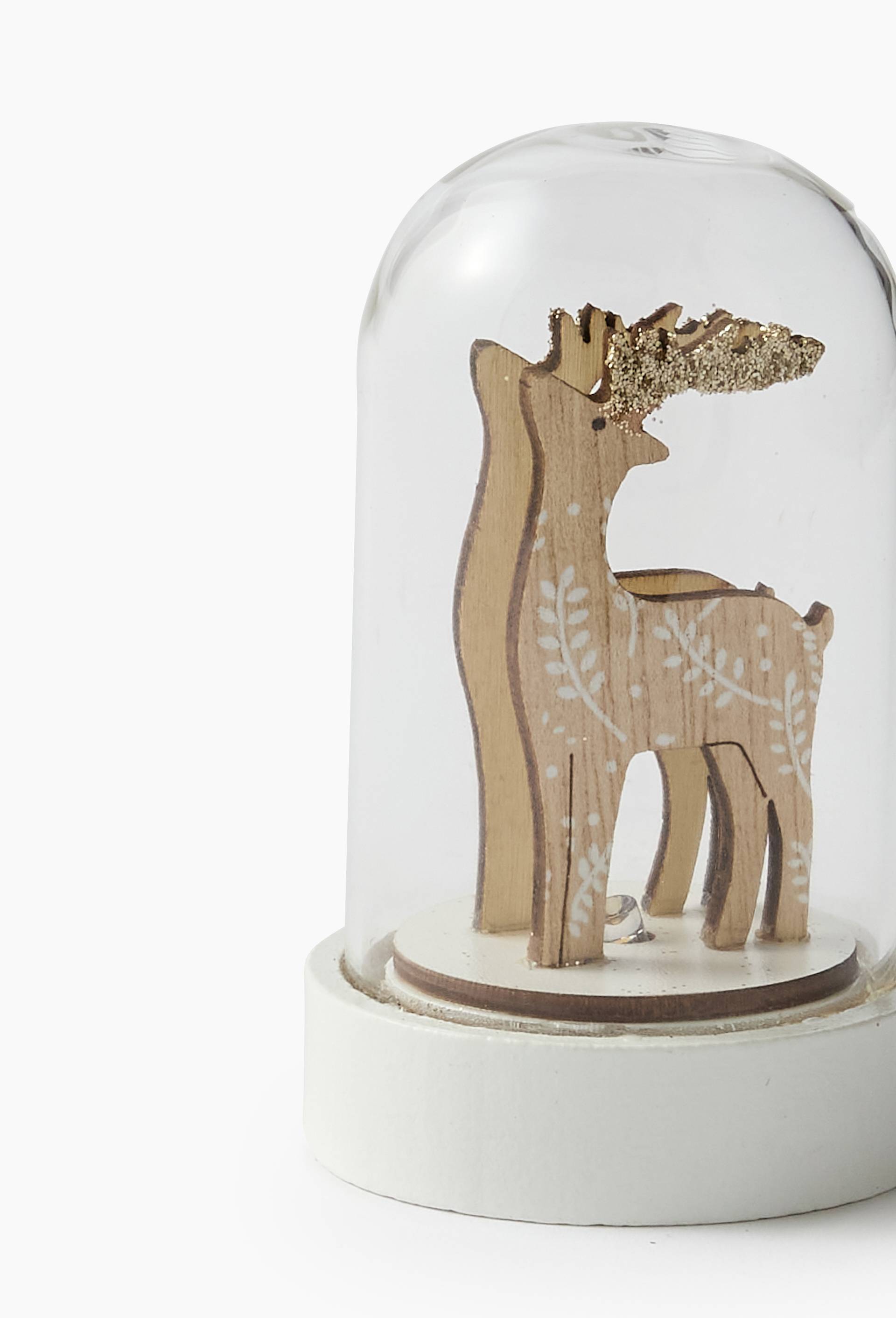 Mini cloche d&eacute;co LED,  5,5x5,5x9cm, en verre et bois, Ecru, large image number 1.0