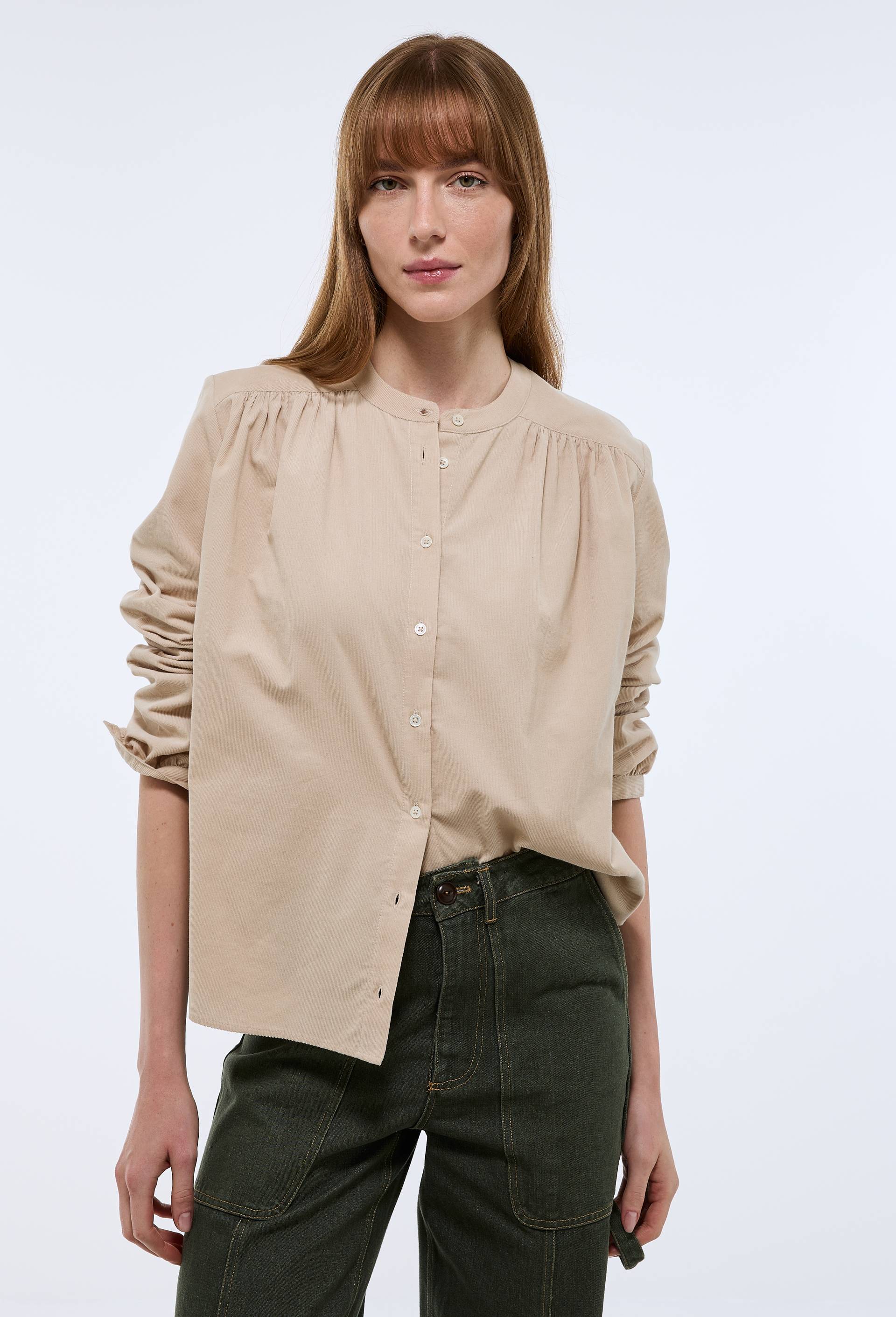 Blouse manches longues en velours en coton BIO GOTS, Ecru, large image number 0