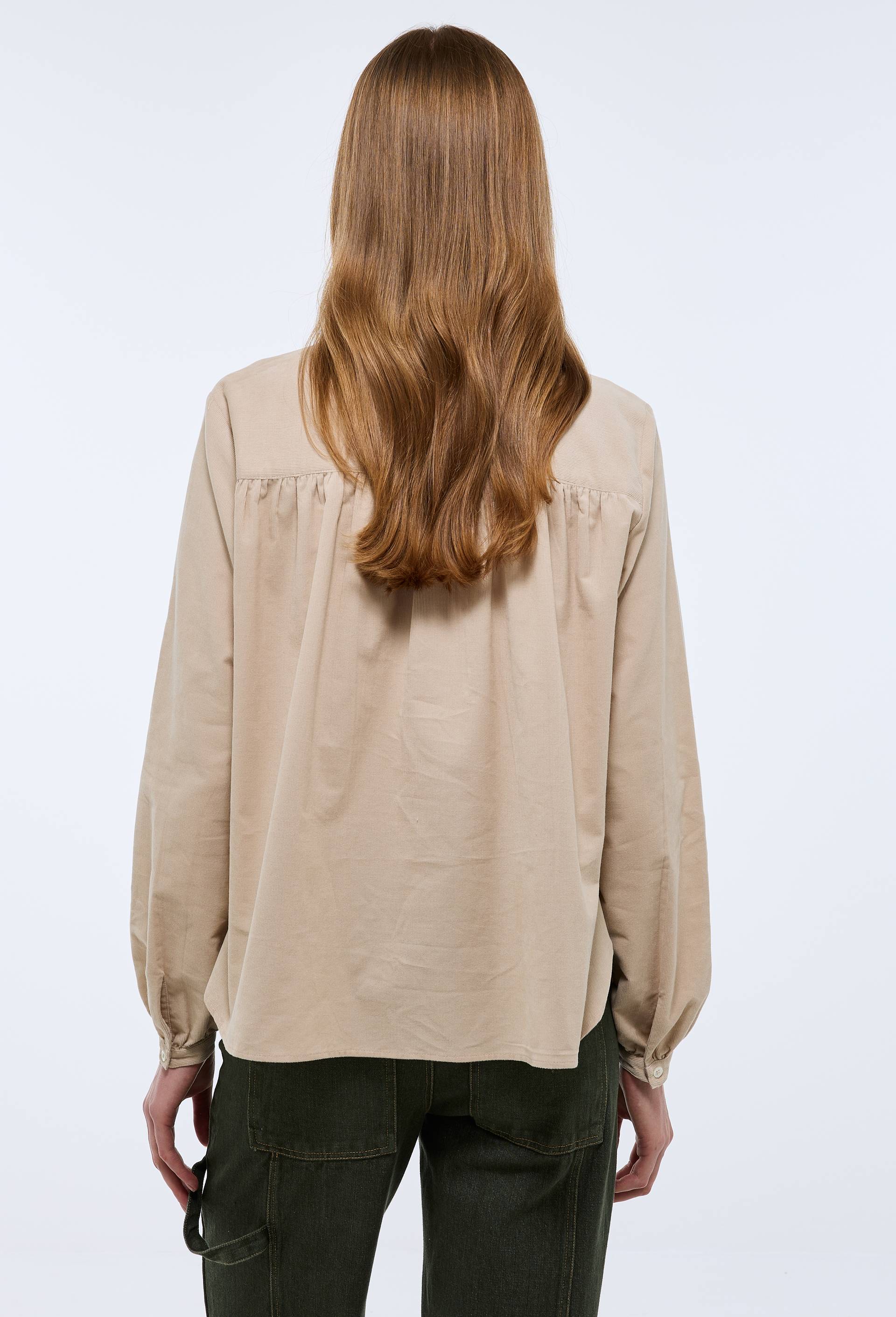 Blouse manches longues en velours en coton BIO GOTS, Ecru, large image number 1.0