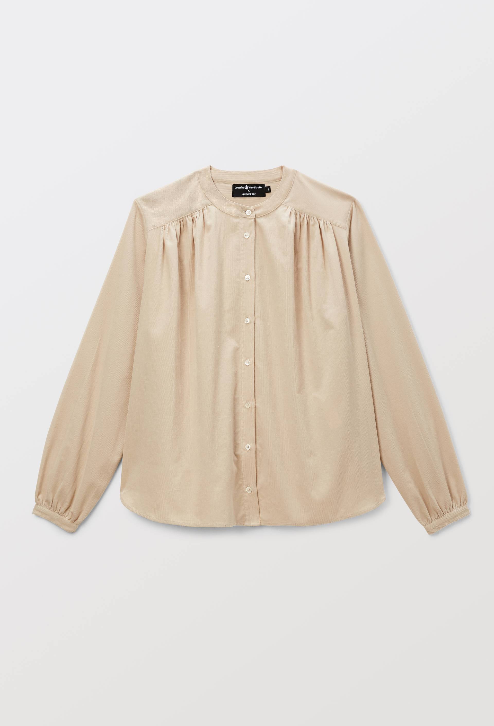 Blouse manches longues en velours en coton BIO GOTS, Ecru, large image number 2.0