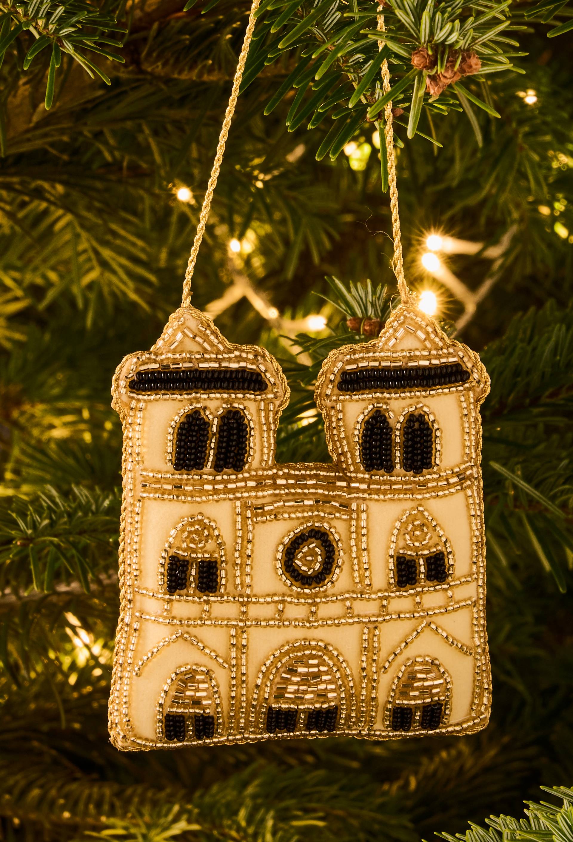 Ornement Notre Dame,  H10cm, en tissu, Or, large image number 0