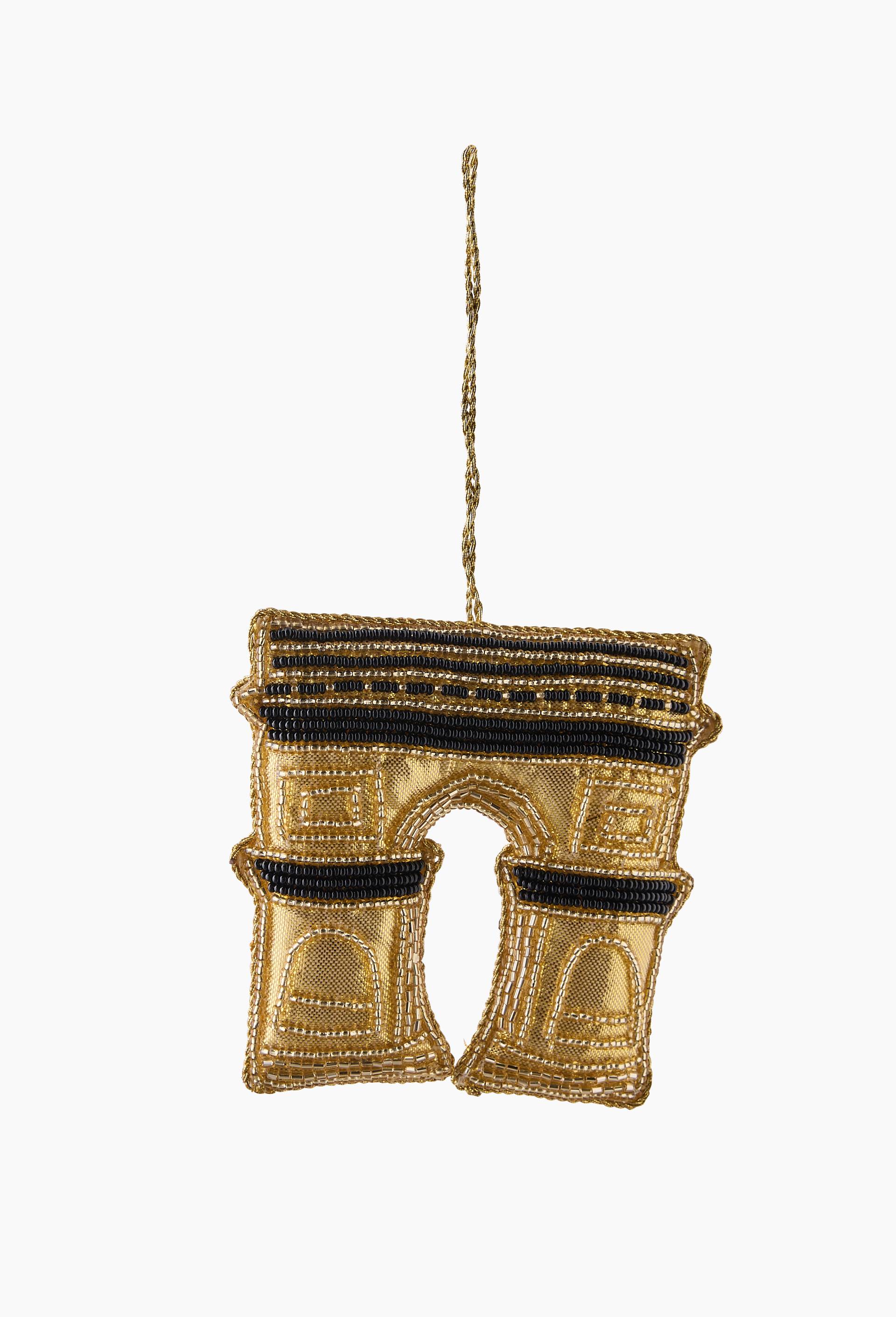 Ornement arc de triomphe, 9cm, en tissu, Or, large image number 1.0