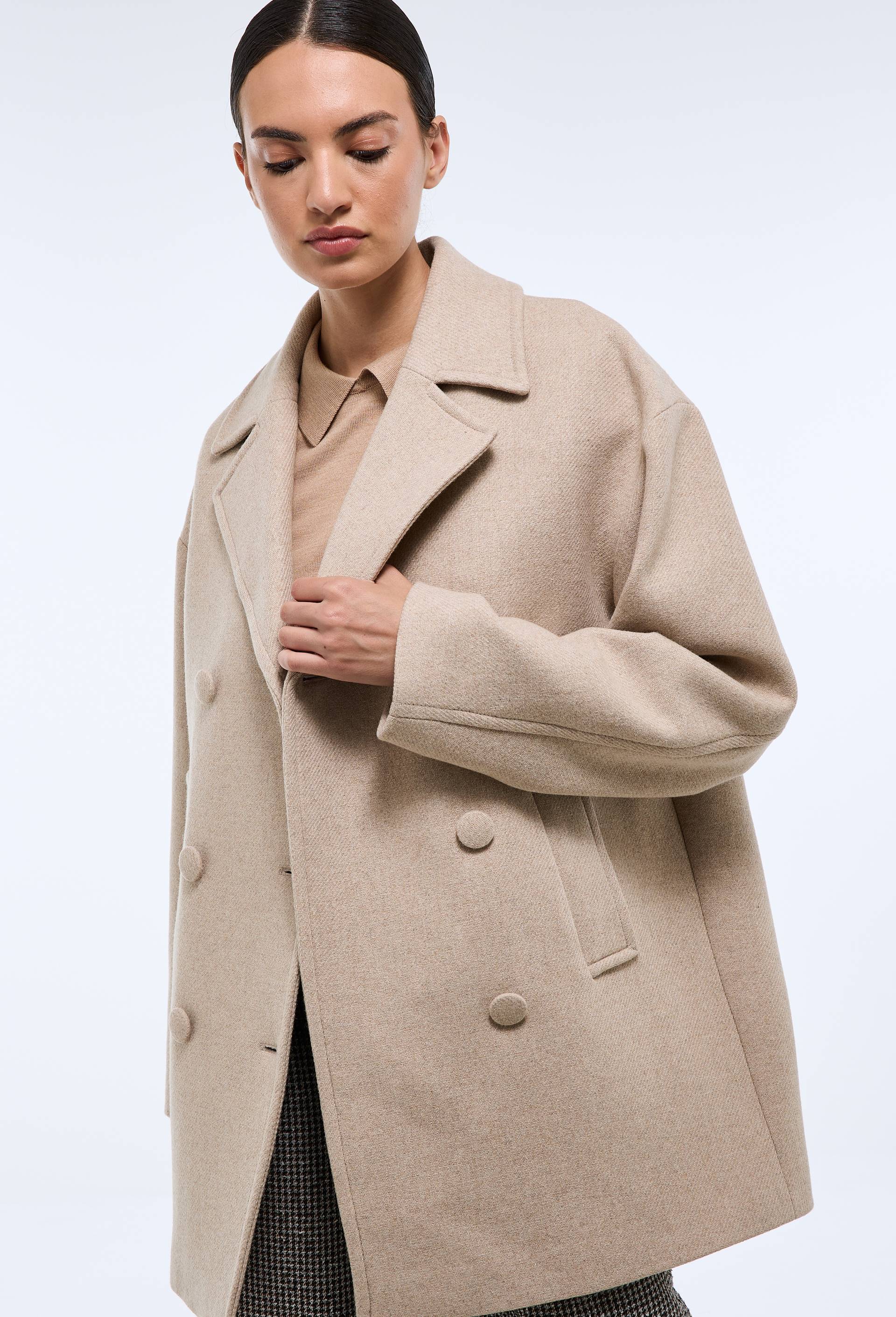 Caban uni contenant de la laine, Beige, large image number 2