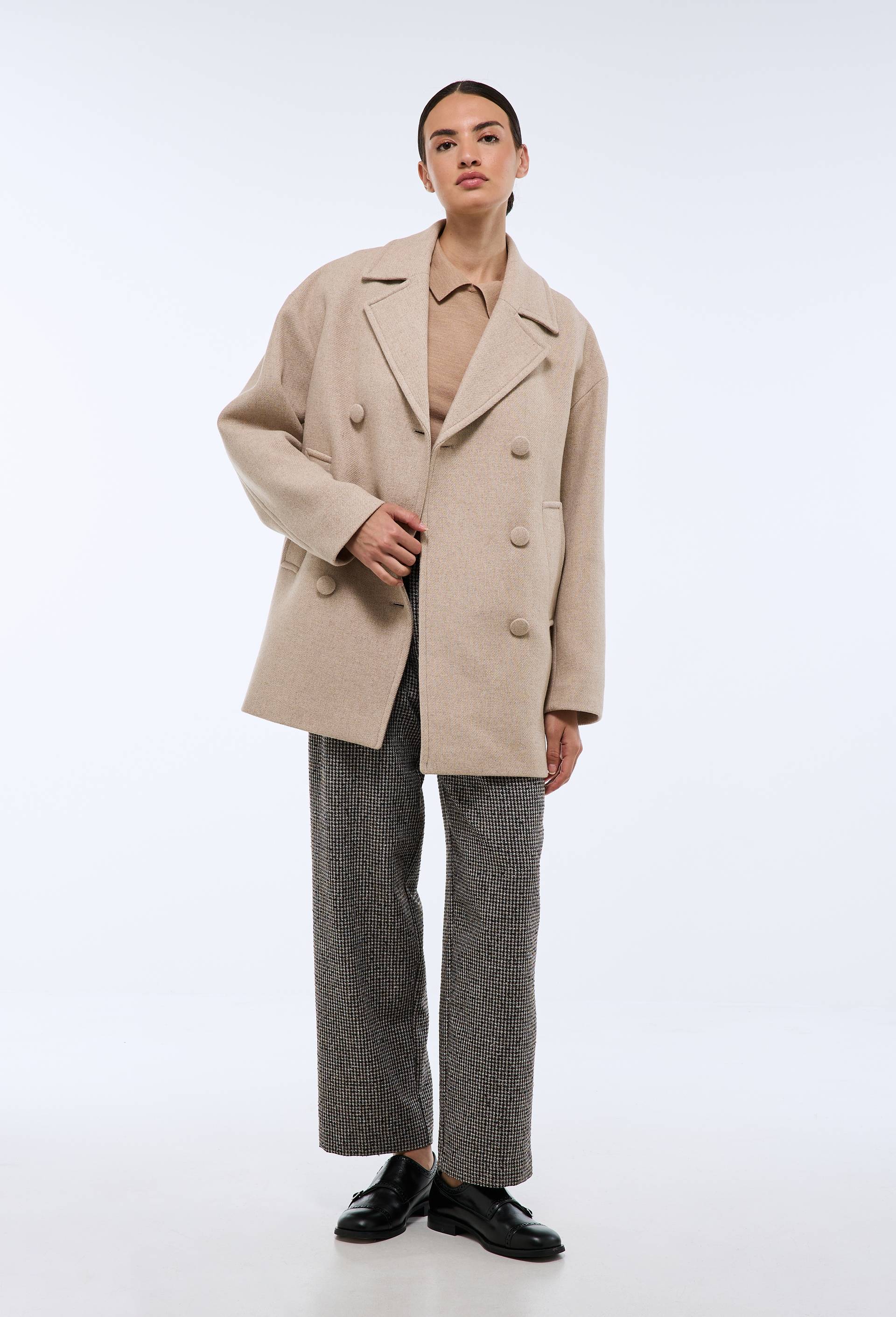 Caban uni contenant de la laine, Beige, large image number 3.0