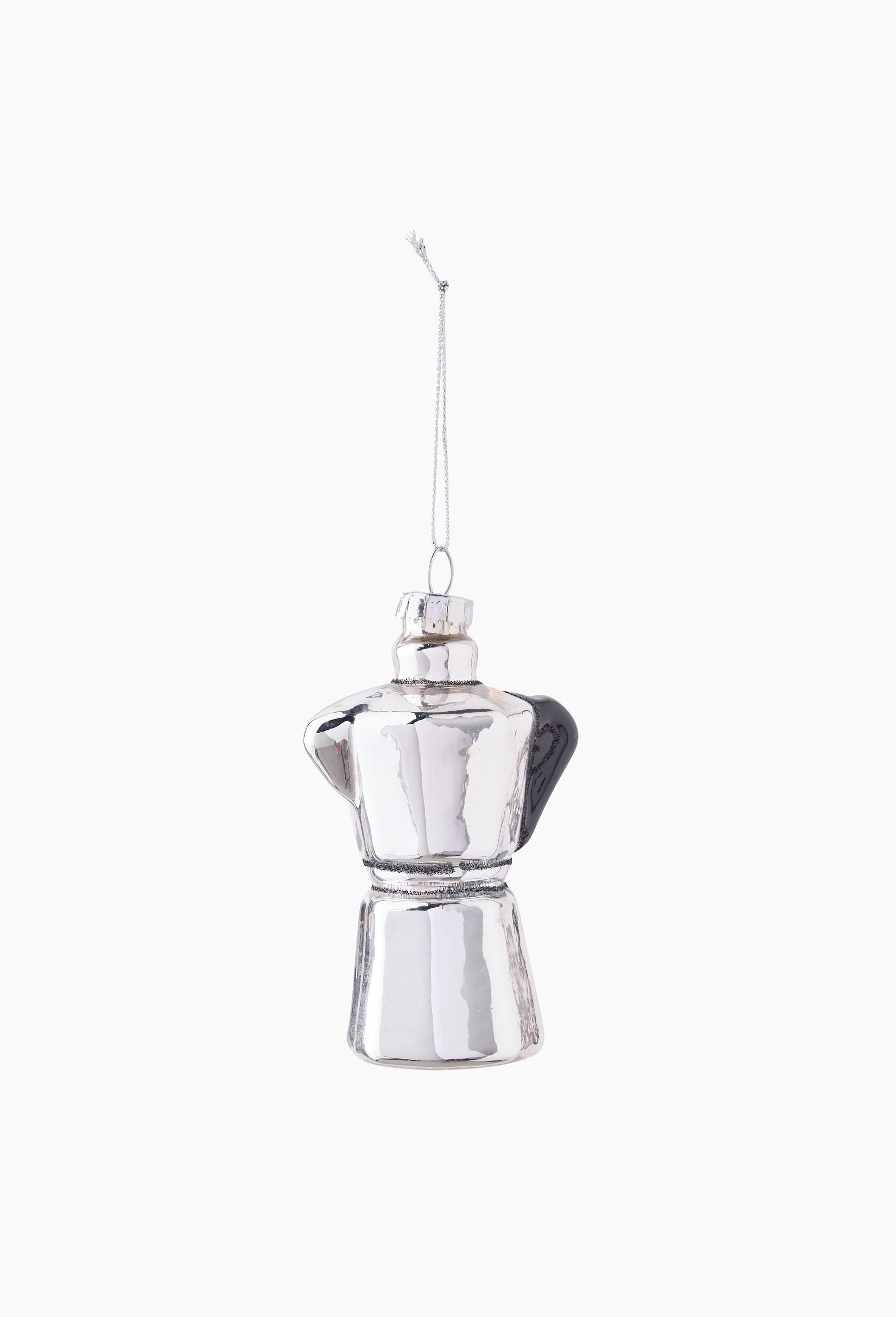 Ornement cafeti&egrave;re italienne, 10cm, en verre, Argent, large image number 1