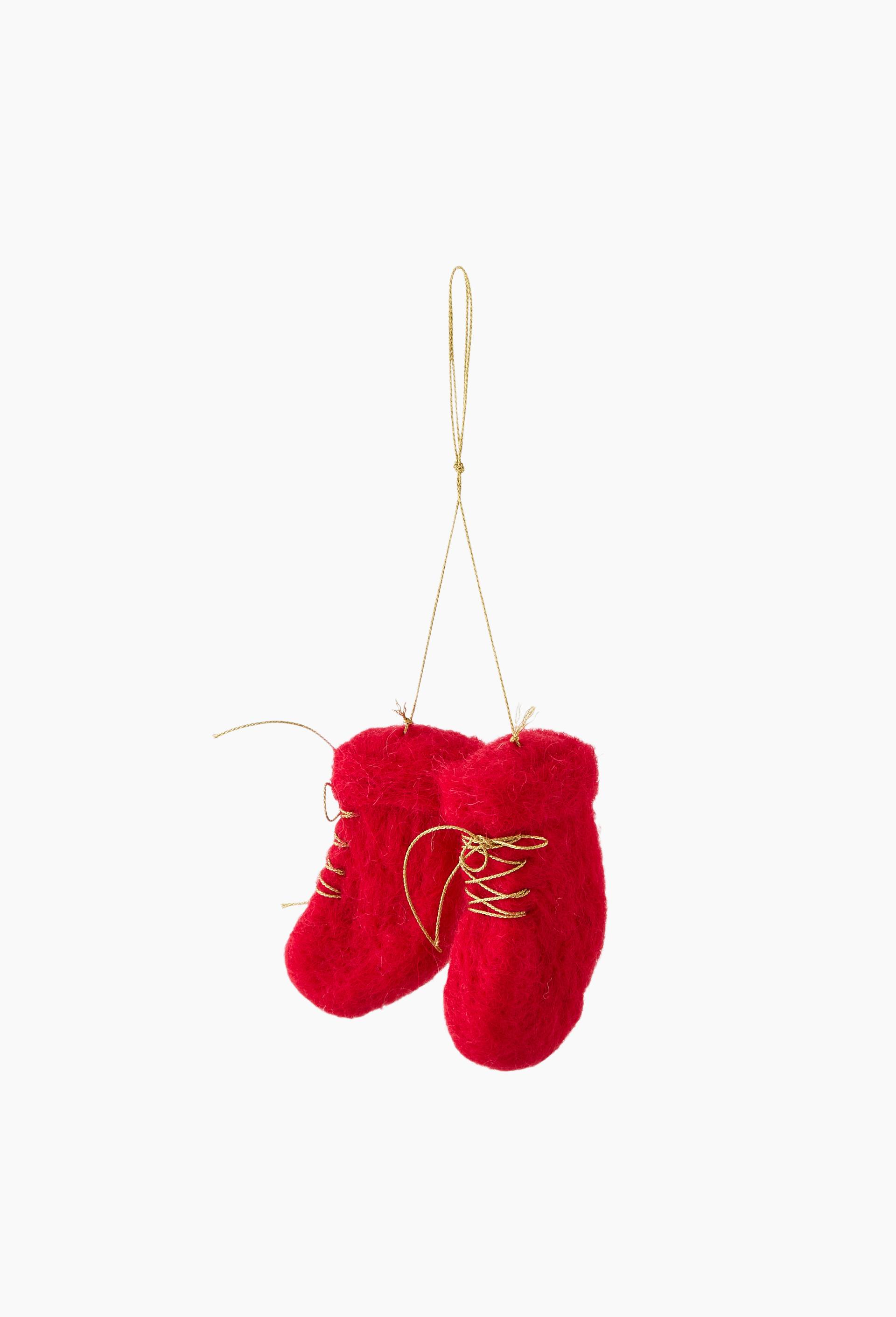 Ornement chaussettes de No&euml;l, 7cm, en laine, Rouge, large image number 1