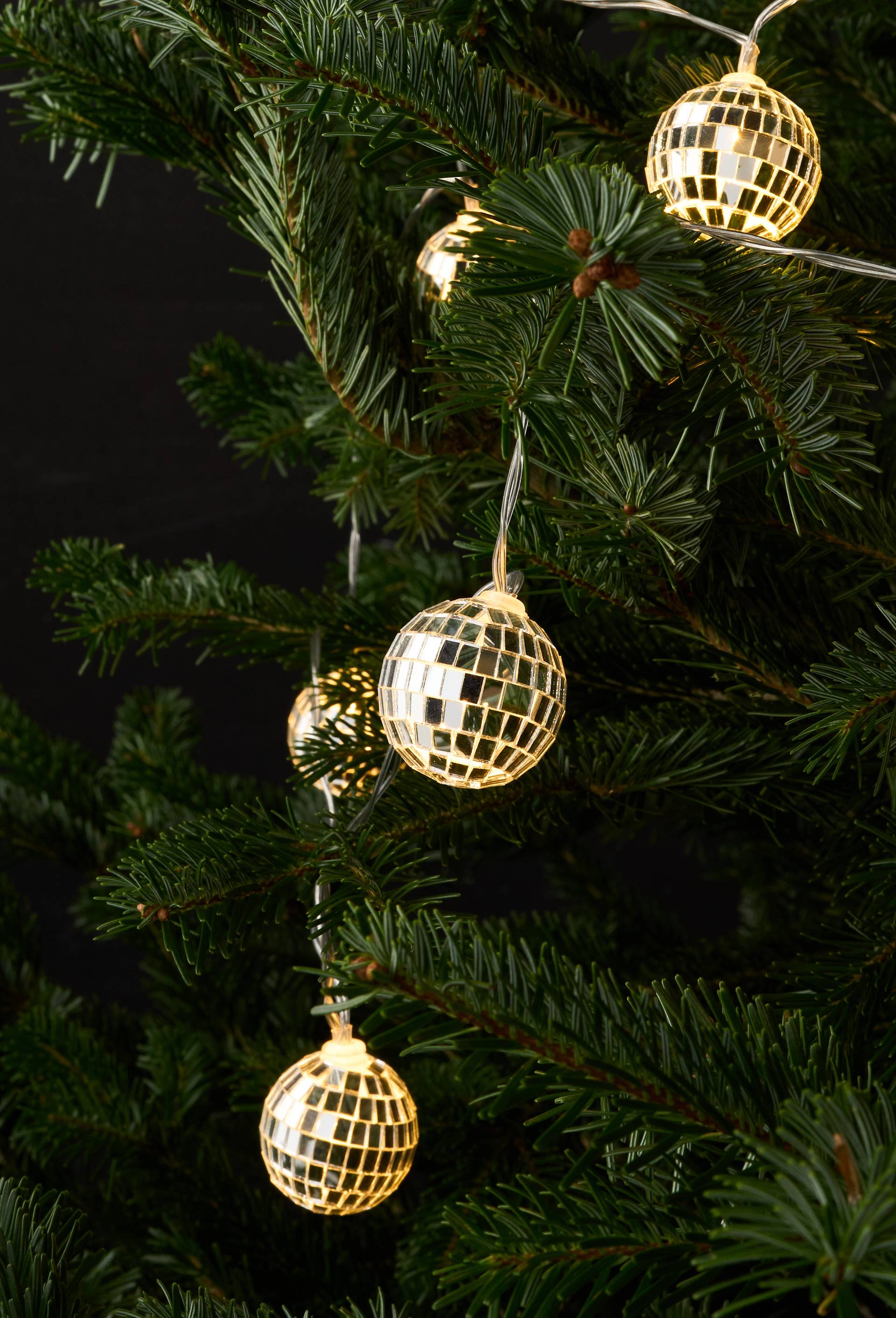 Guirlande boules disco, 4x180cm, en verre, Argent, large image number 0