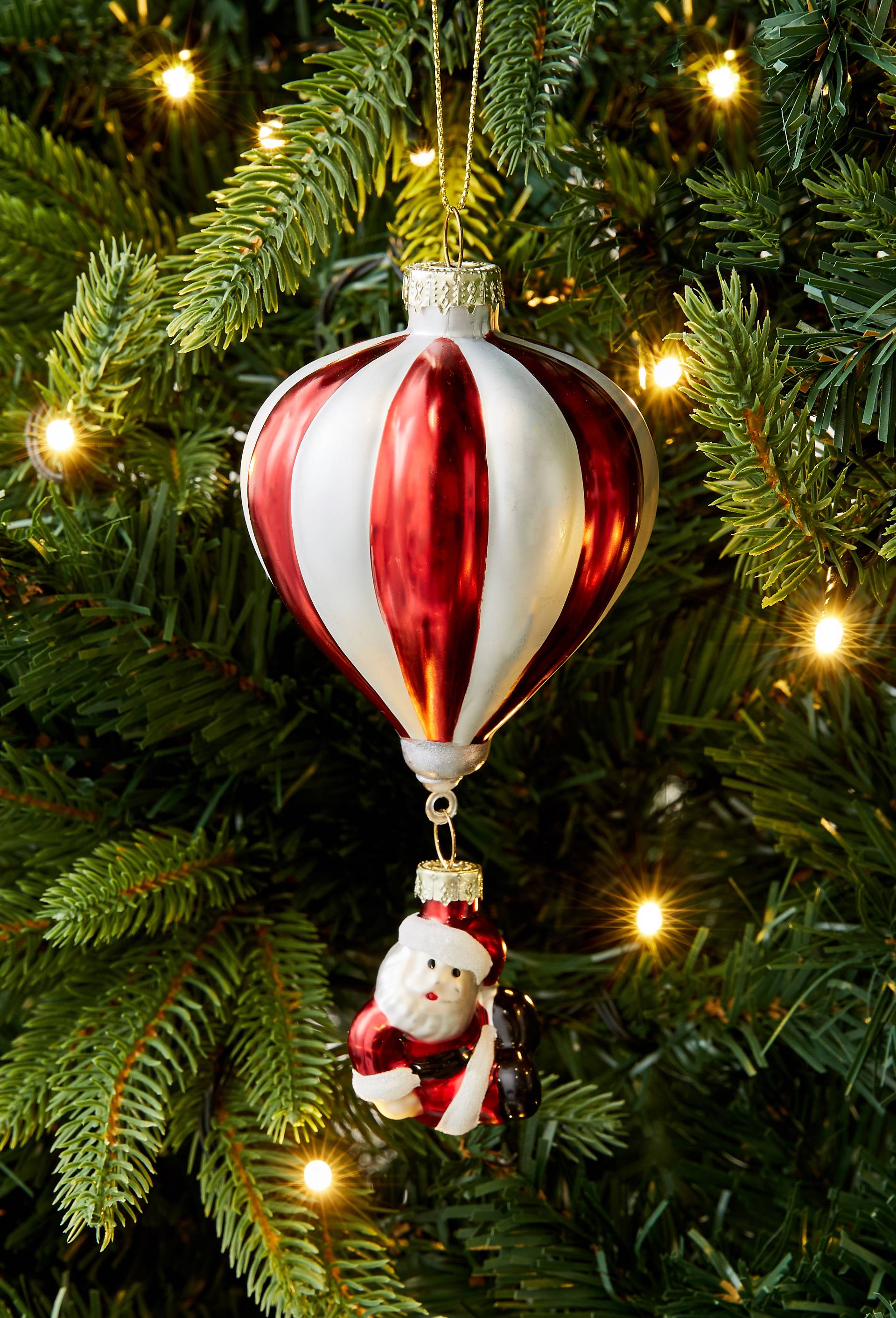 Ornement montgolfiere P&egrave;re No&euml;l, 15,5cm, en verre, Rouge, large image number 0