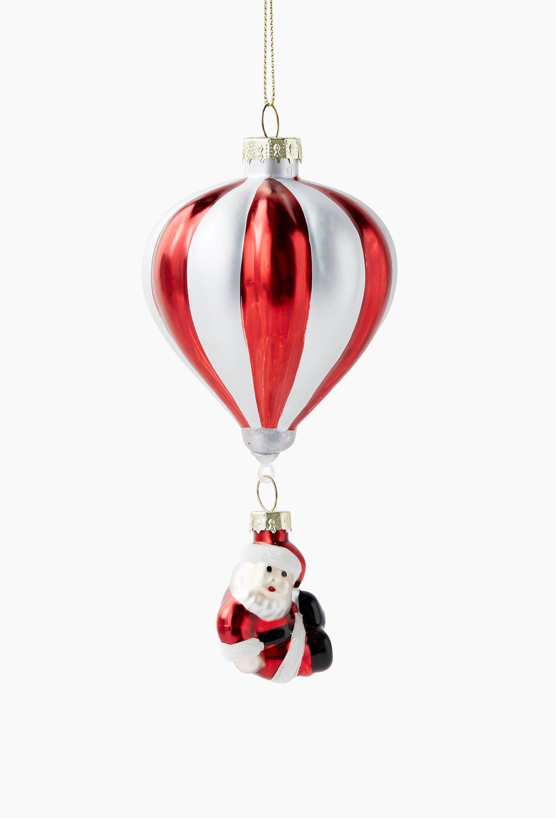 Ornement montgolfiere P&egrave;re No&euml;l, 15,5cm, en verre, Rouge, large image number 1