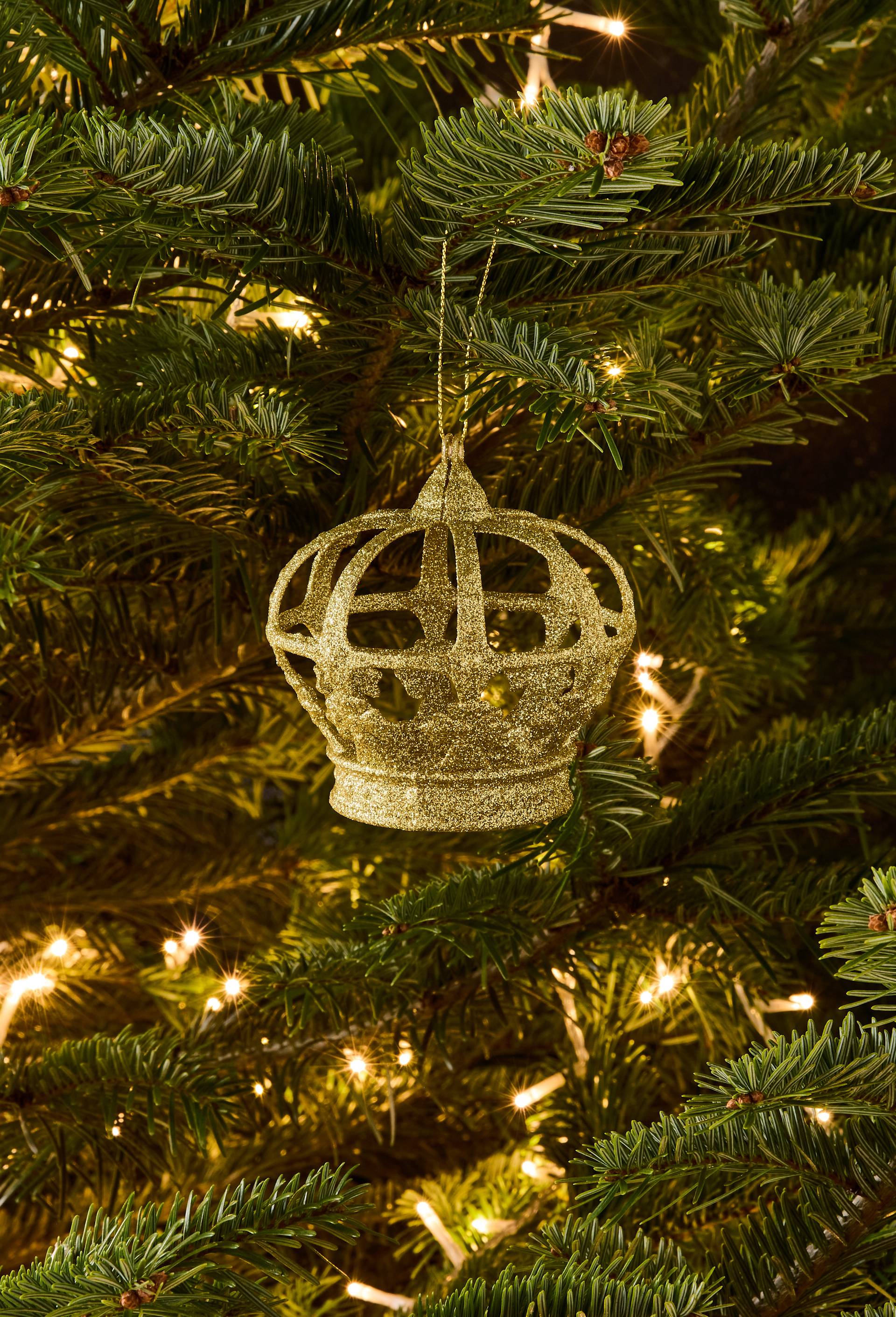 Ornement couronne, 9,5cm, en plastique, Or, large image number 0