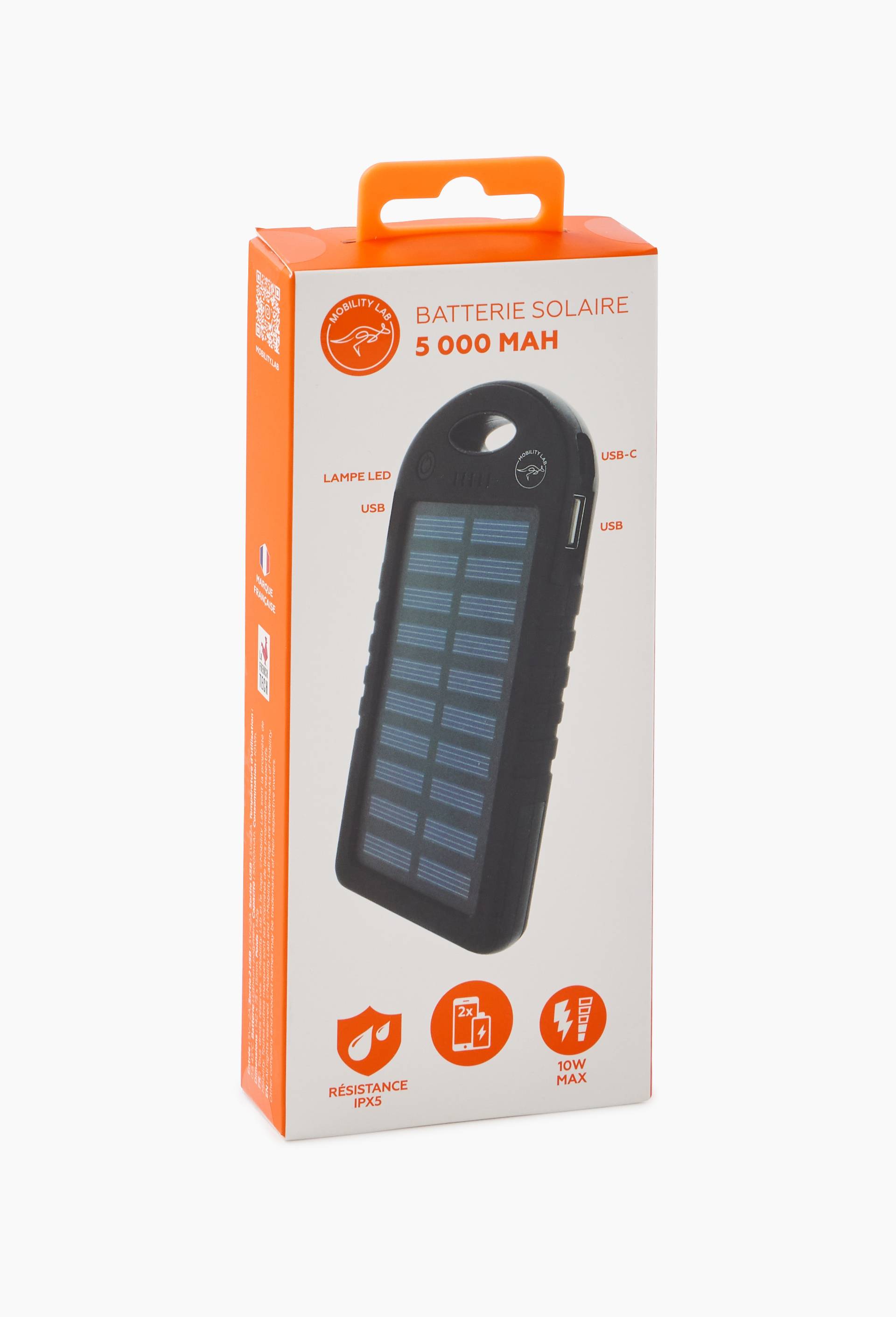 BATTERIE EXTERNE 5 000MAH 10W SOLAIRE, Noir, large image number 2