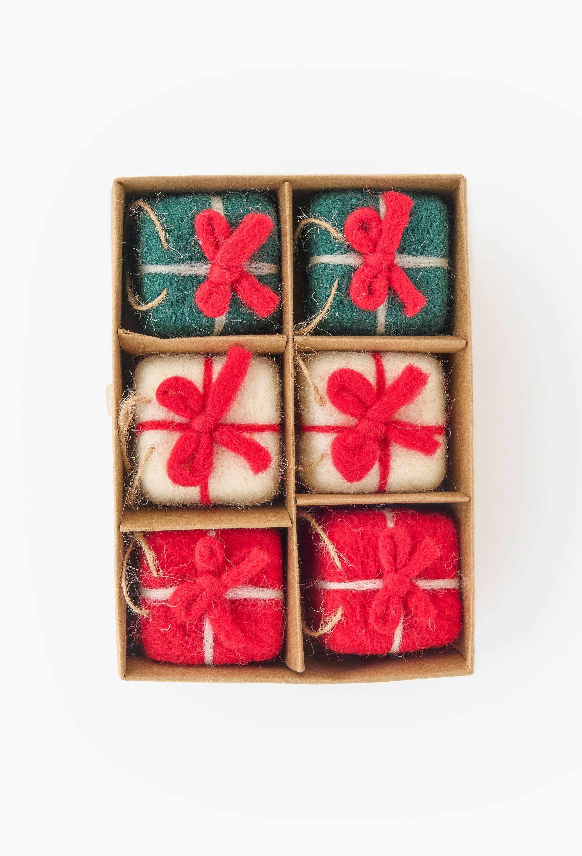 Boite 6 ornements cadeaux, en laine, Multicolore, large image number 1