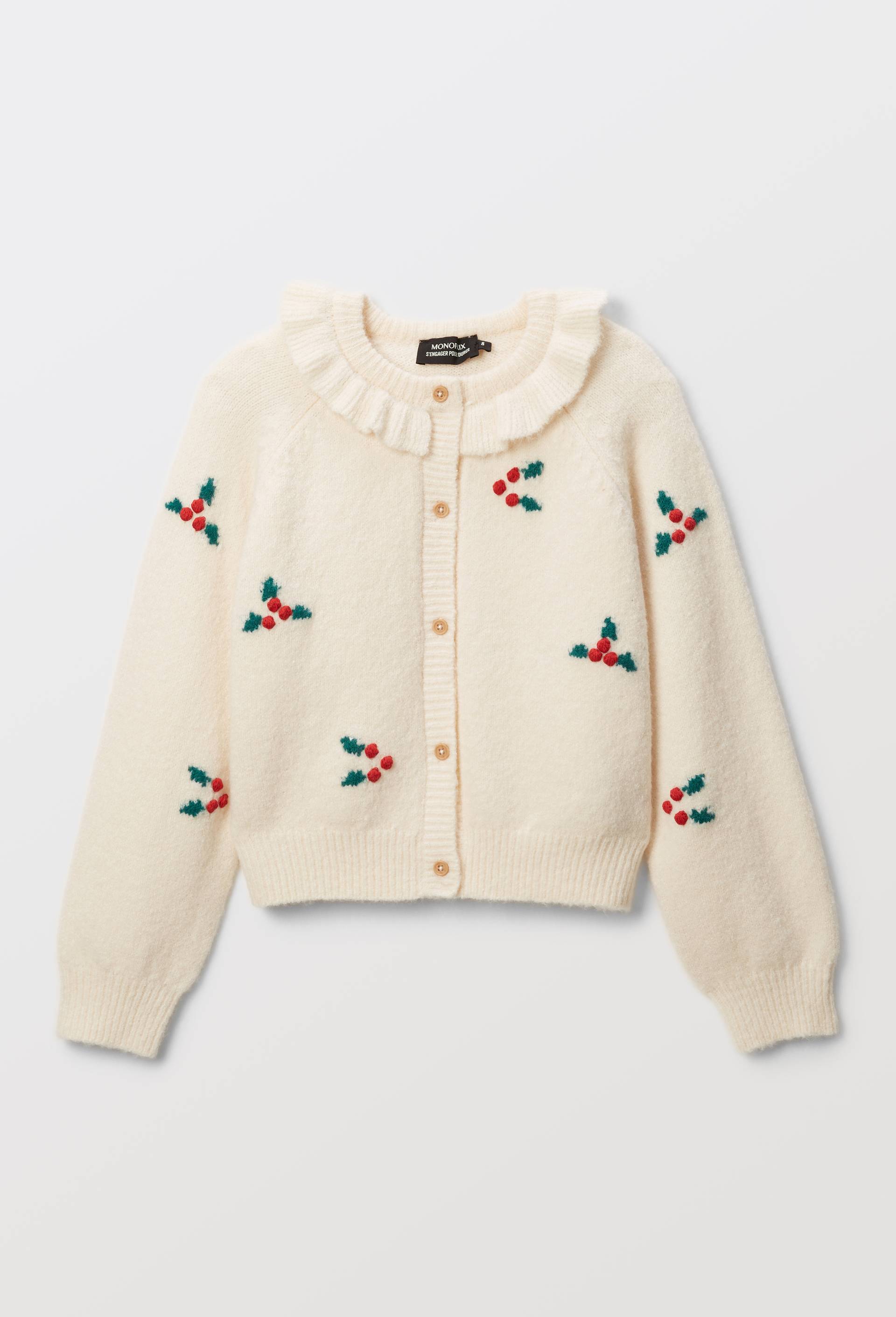 Cardigan brod&eacute; contenant de la laine, Beige clair, large image number 2.0
