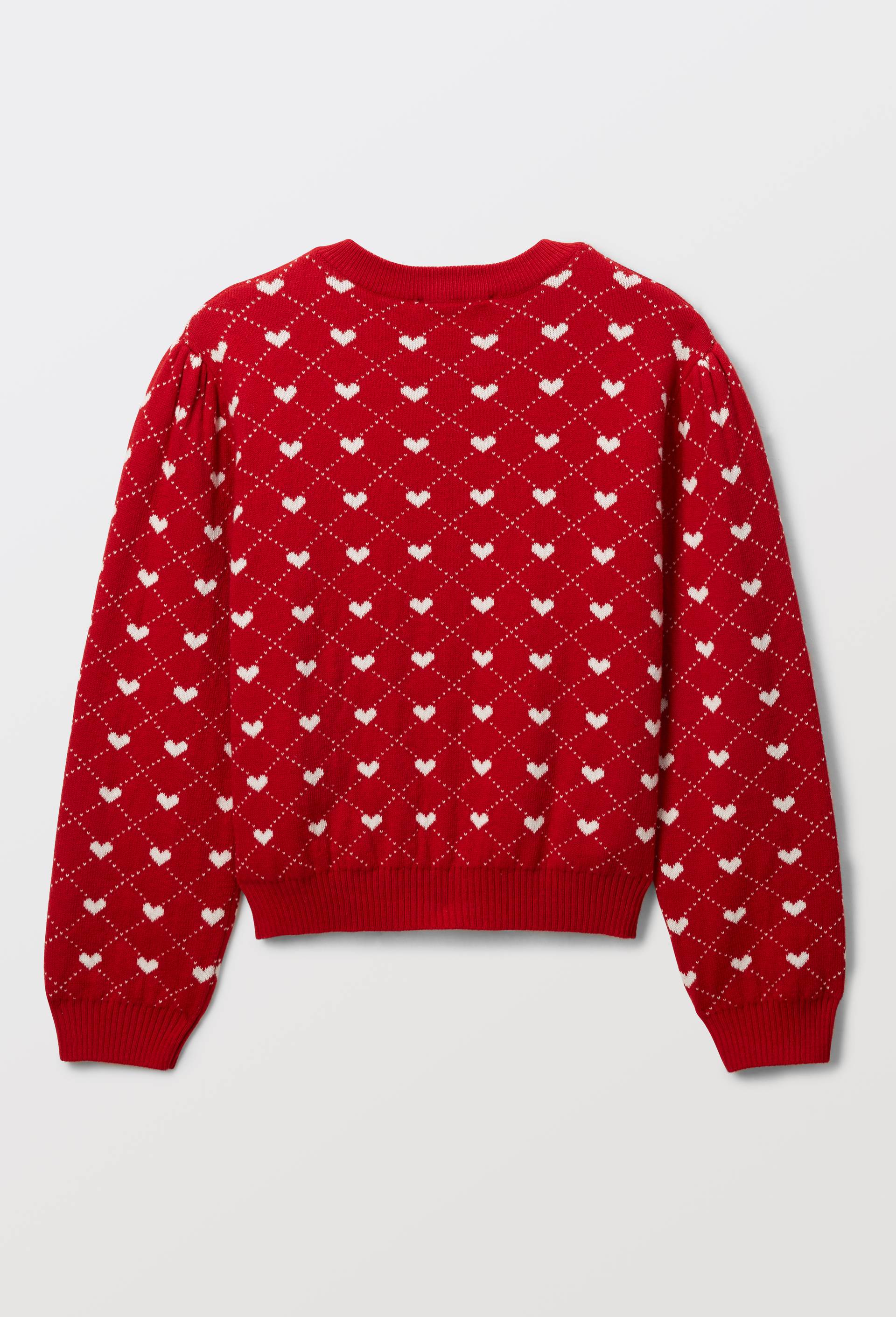 Cardigan jacquard motifs coeurs, Rouge, large image number 3