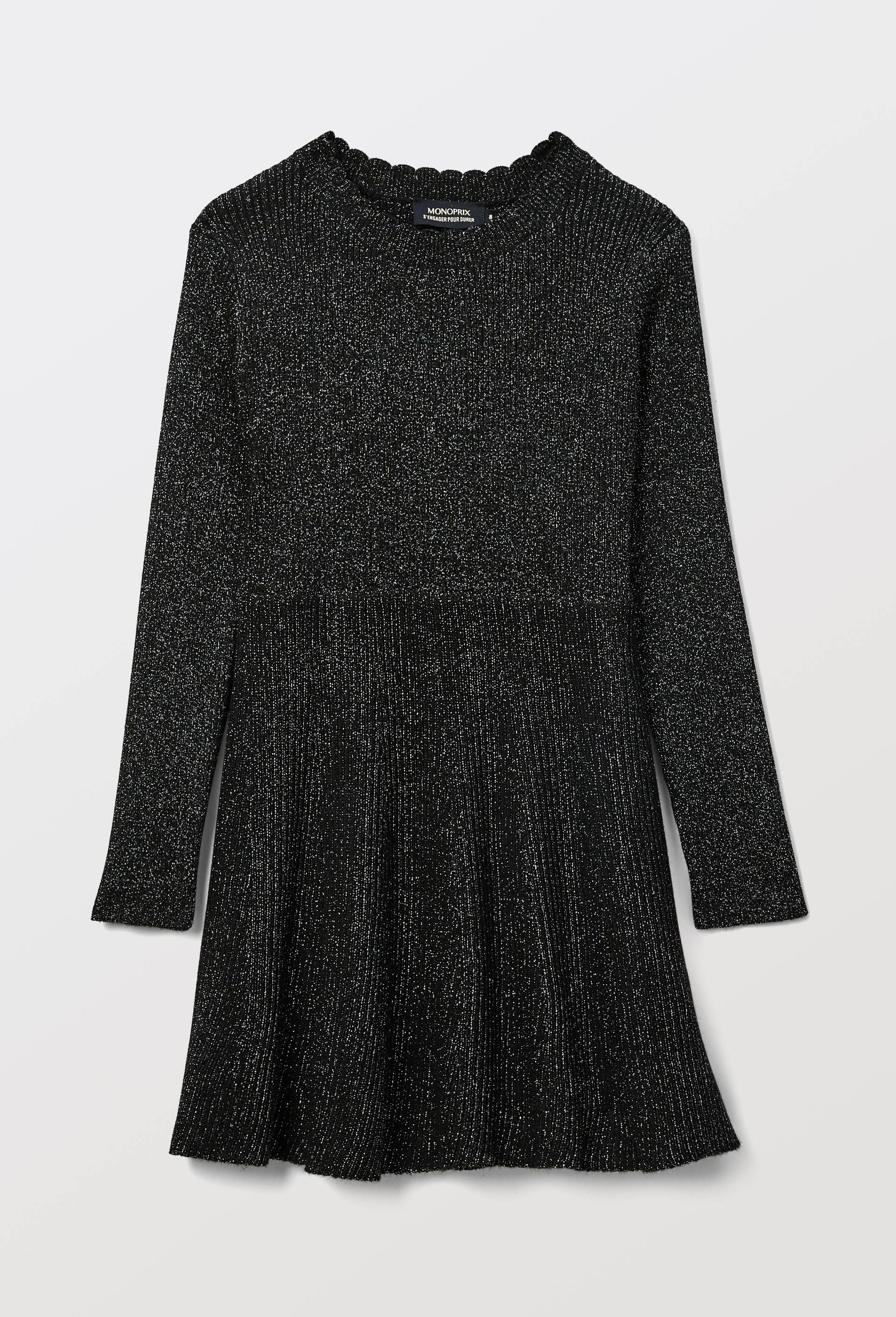 Robe courte en maille fibres m&eacute;tallis&eacute;es, Noir, large image number 2