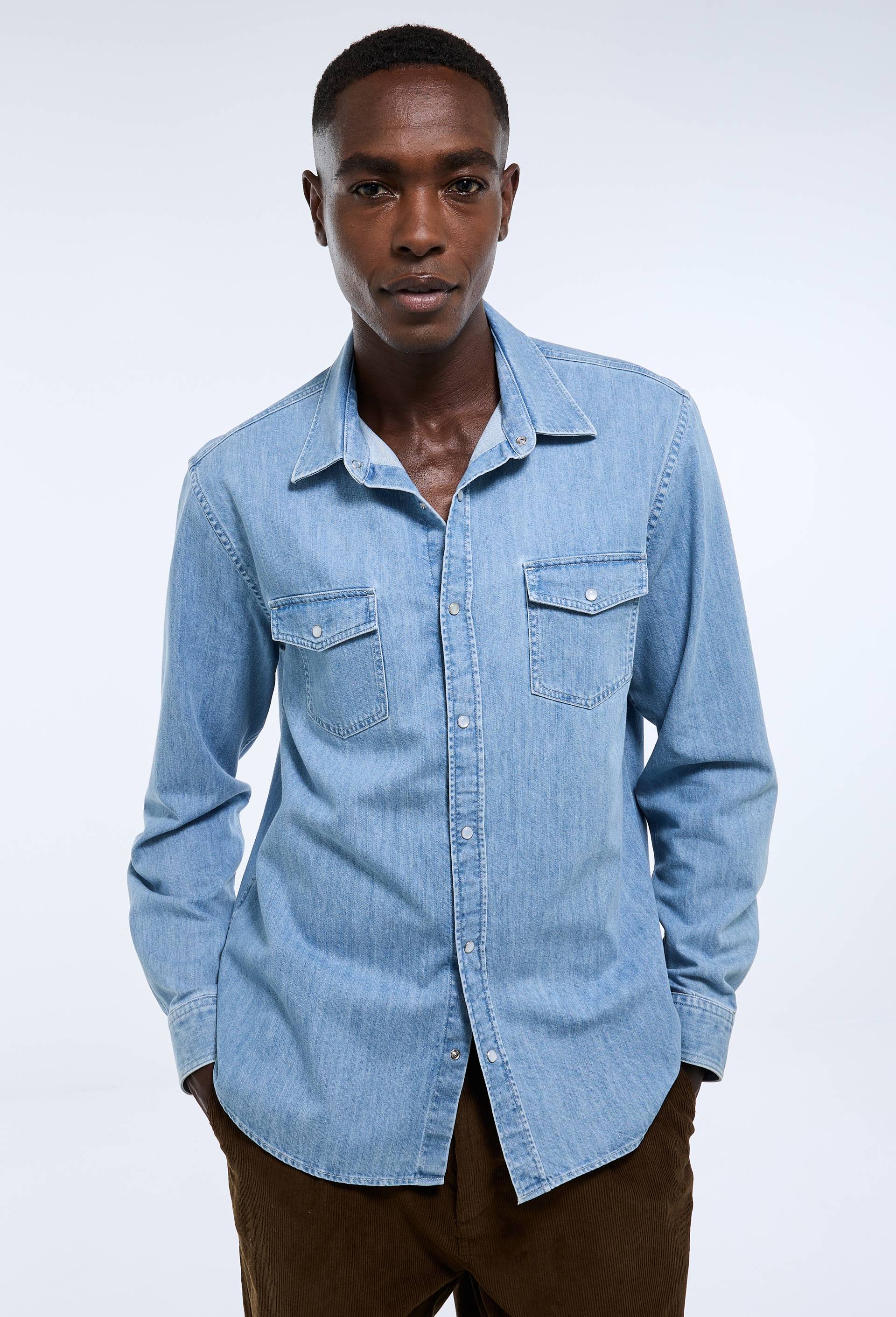 Chemise denim en coton, Bleu clair, large image number 0