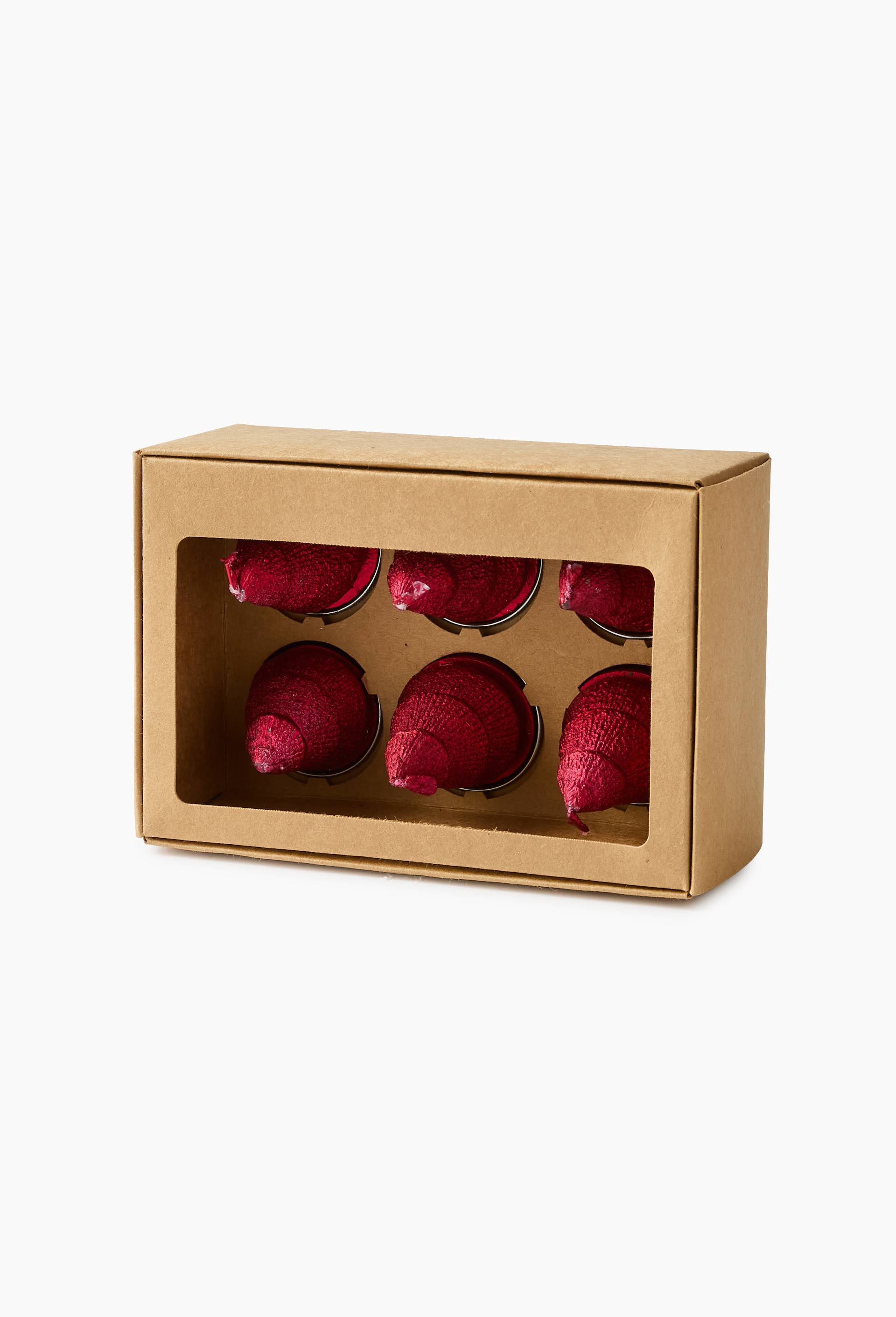 Set 6 Tlight sapin, 16x11x7 cm, en cire, Rouge, large image number 1
