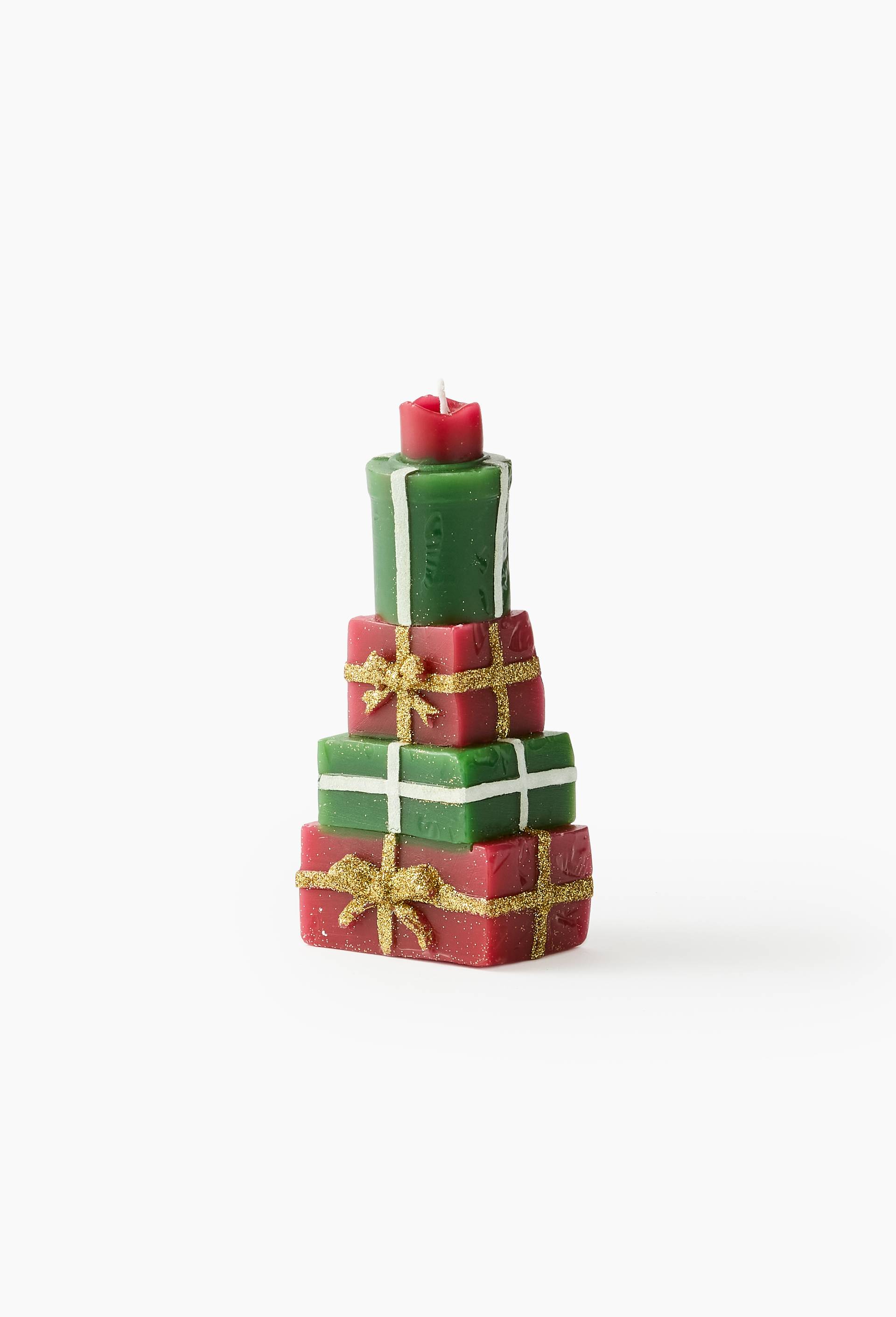 Bougie pyramide de cadeaux, H15cm, en cire, Rouge, large image number 0