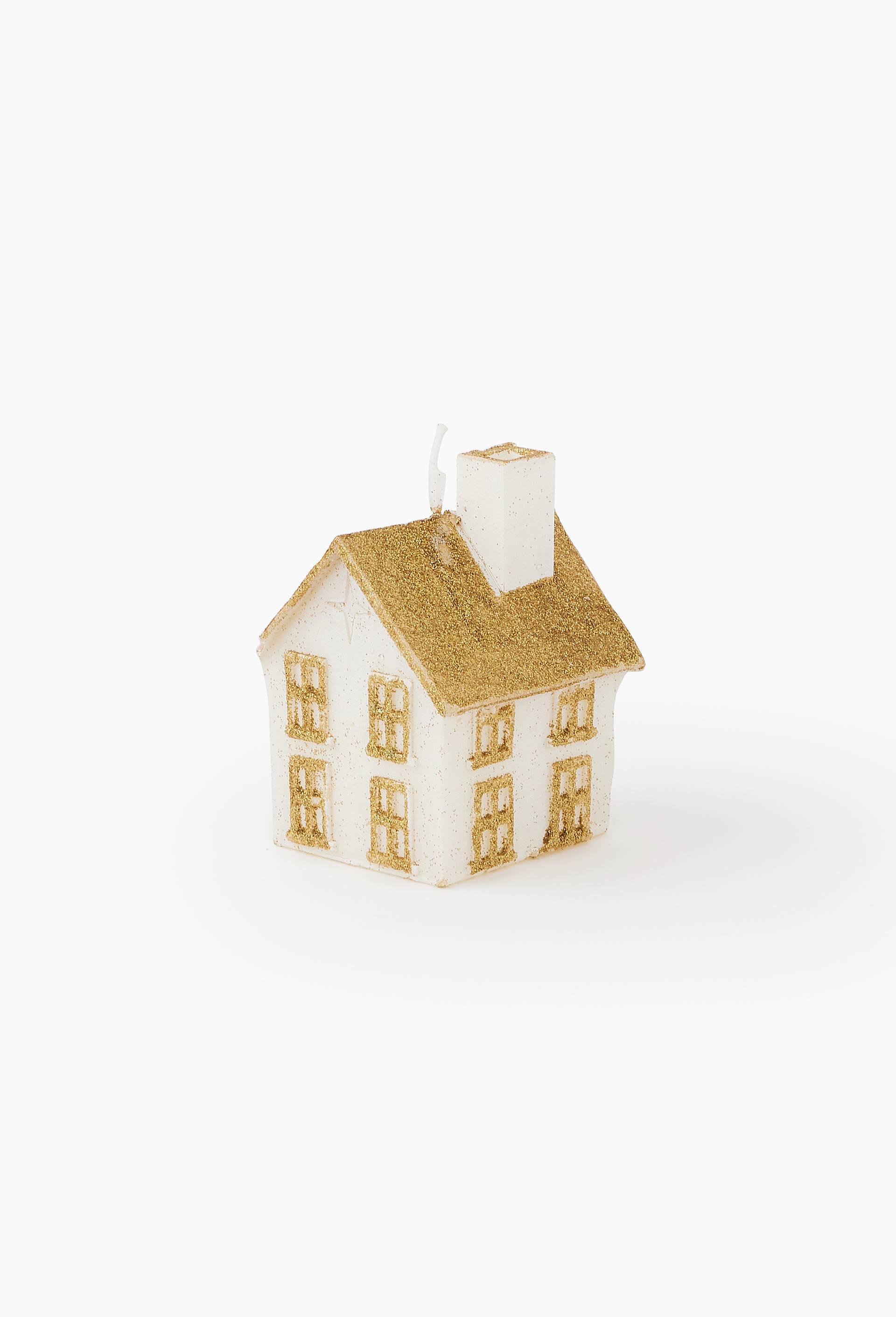 Bougie maison toit paillet&eacute;, H10cm, en cire, Blanc, large image number 0.0