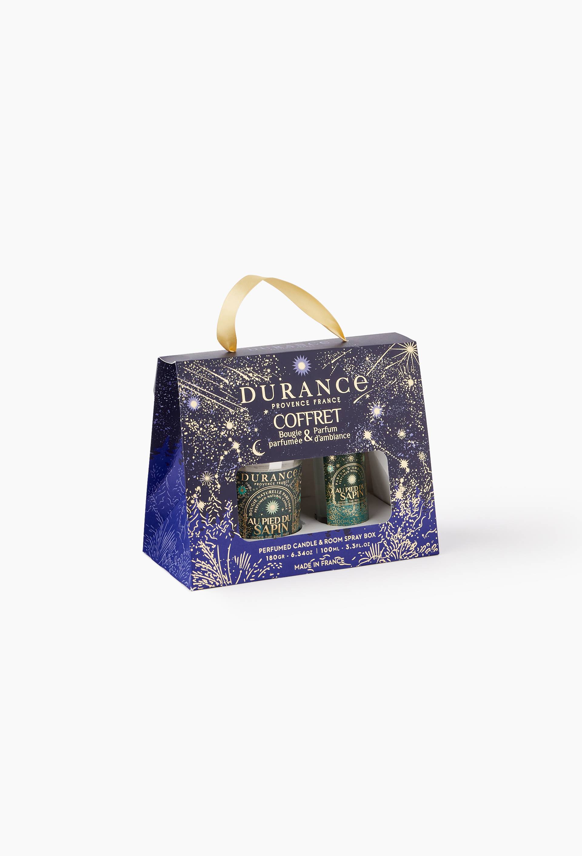 Coffret Bougie 180 gr + Parfum d'Ambiance 100 mL Au Pied du Sapin, Bleu, large image number 0