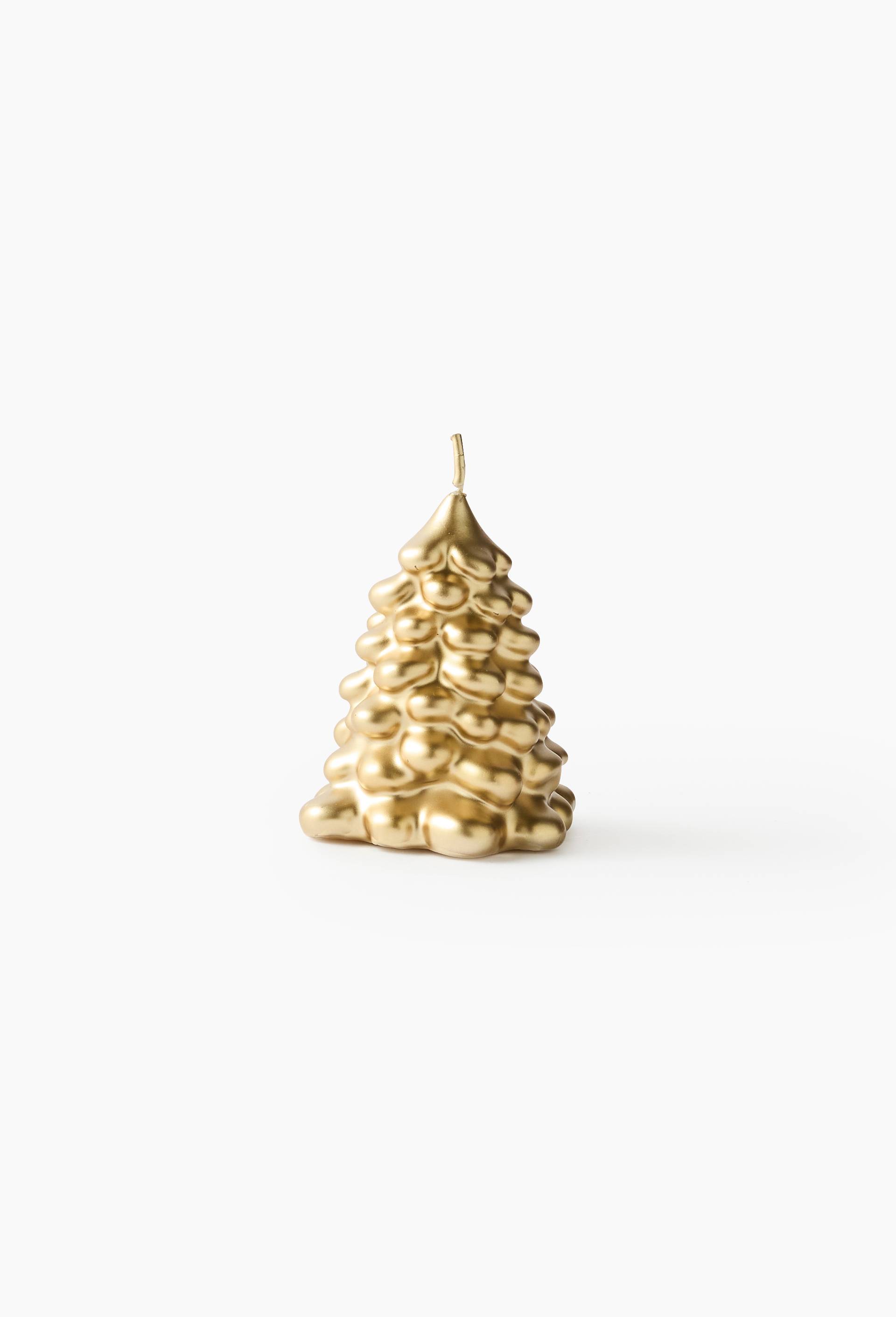 Bougie sapin enneig&eacute; laqu&eacute;, 7,7*7,9*9,2cm, en cire, Or, large image number 0