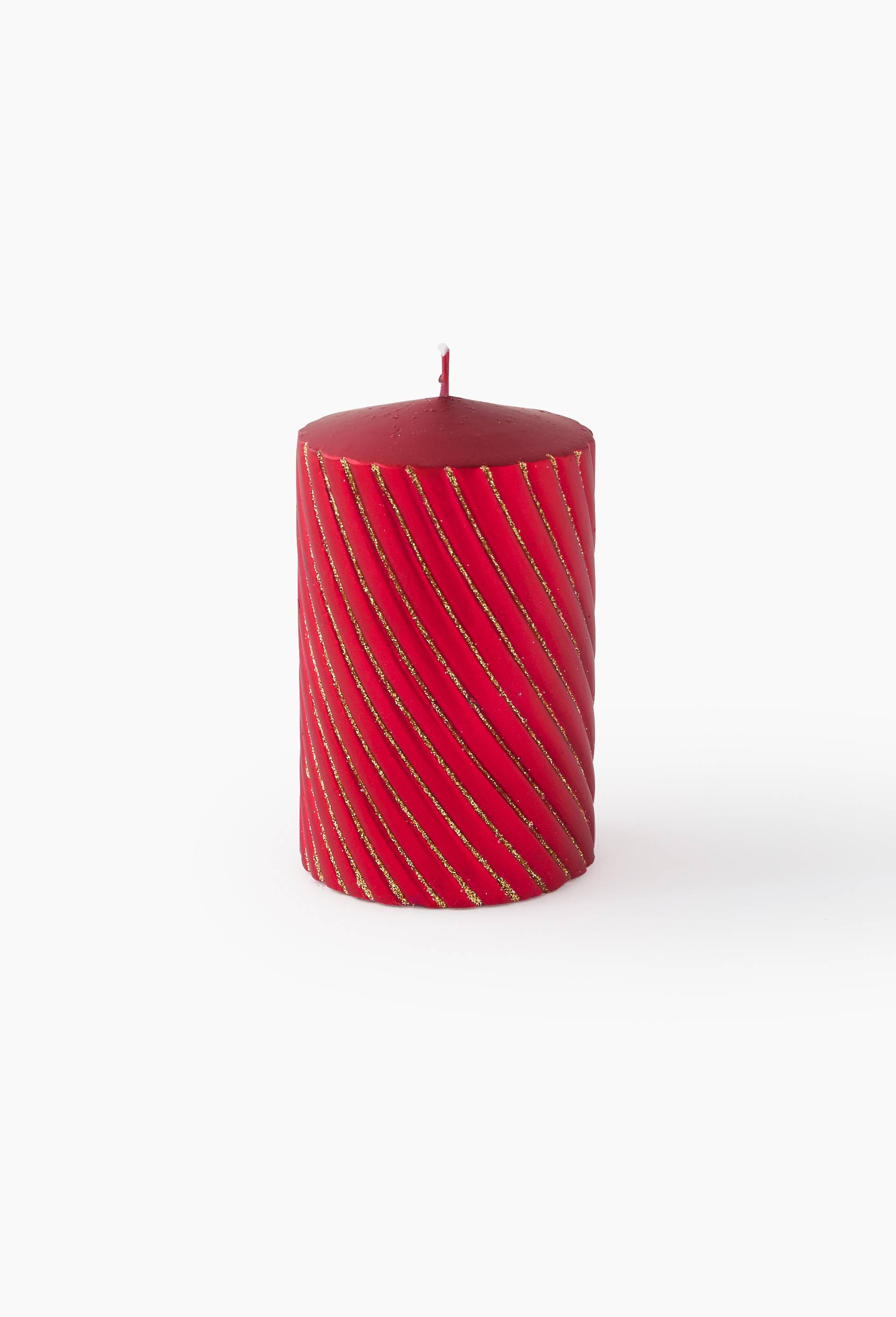 Bougie fumeur stri&eacute;e, d7xh11cm, en cire, Rouge, large image number 0
