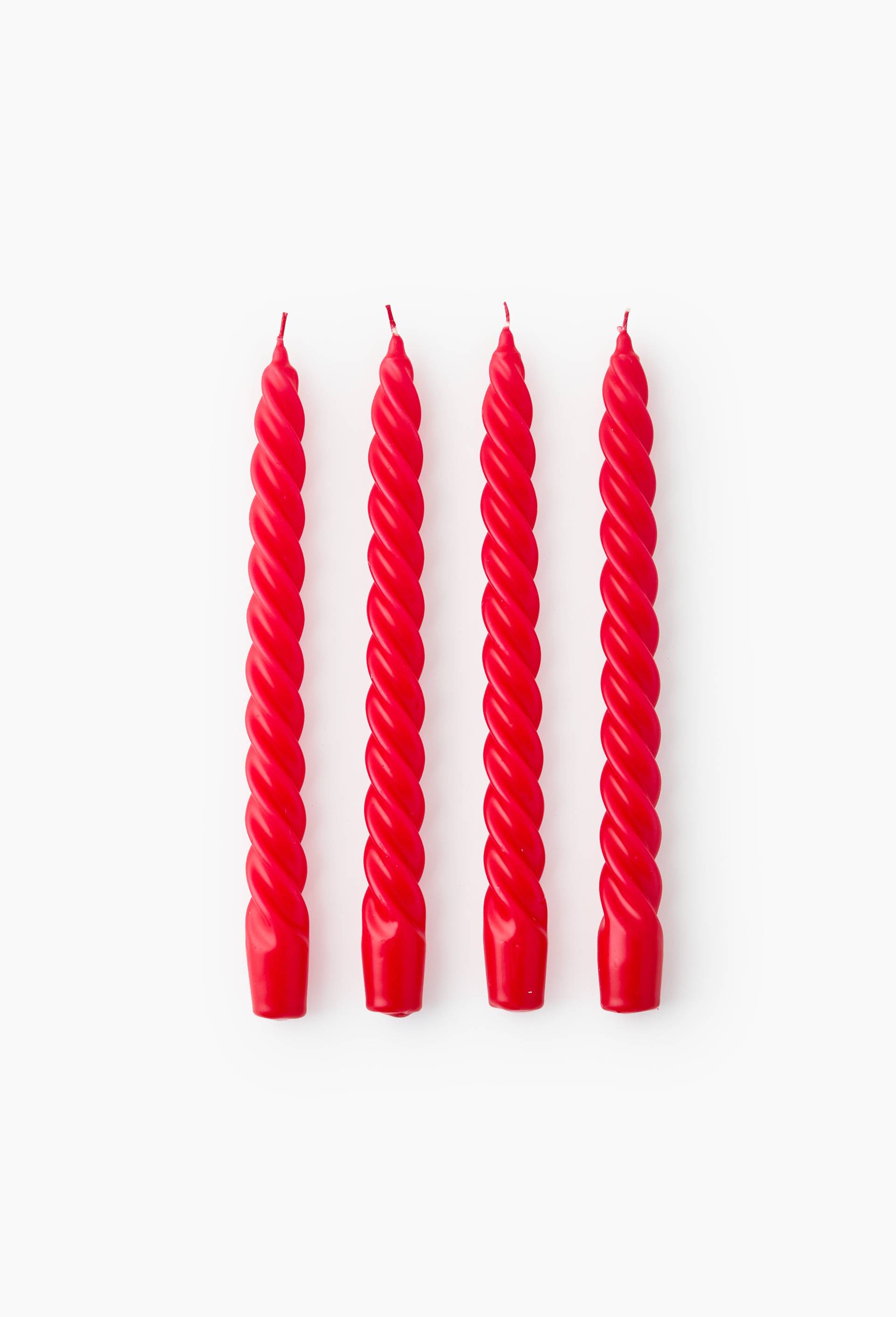 Lot de 4 bougies flambeaux torsad&eacute;es, 25cm, en cire, Rouge, large image number 0