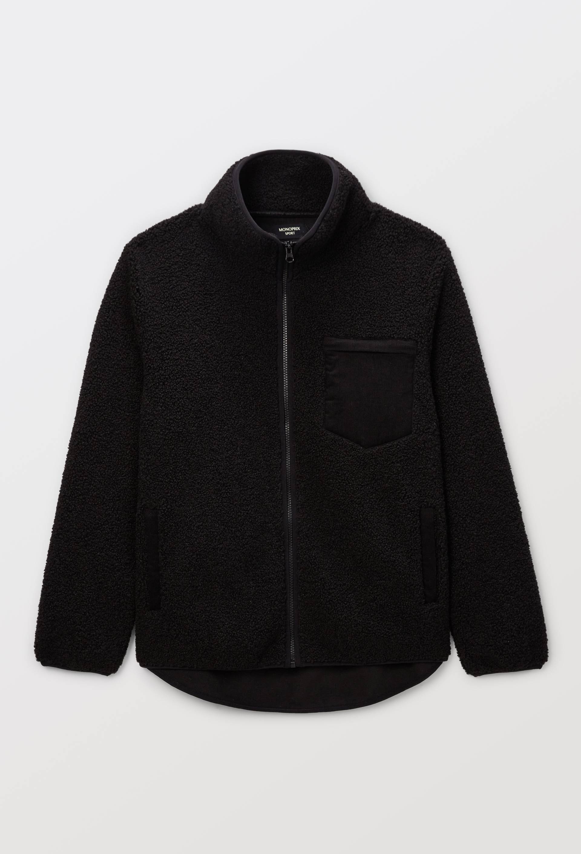Pull en sherpa zipp&eacute;e avec poche, Noir, large image number 2