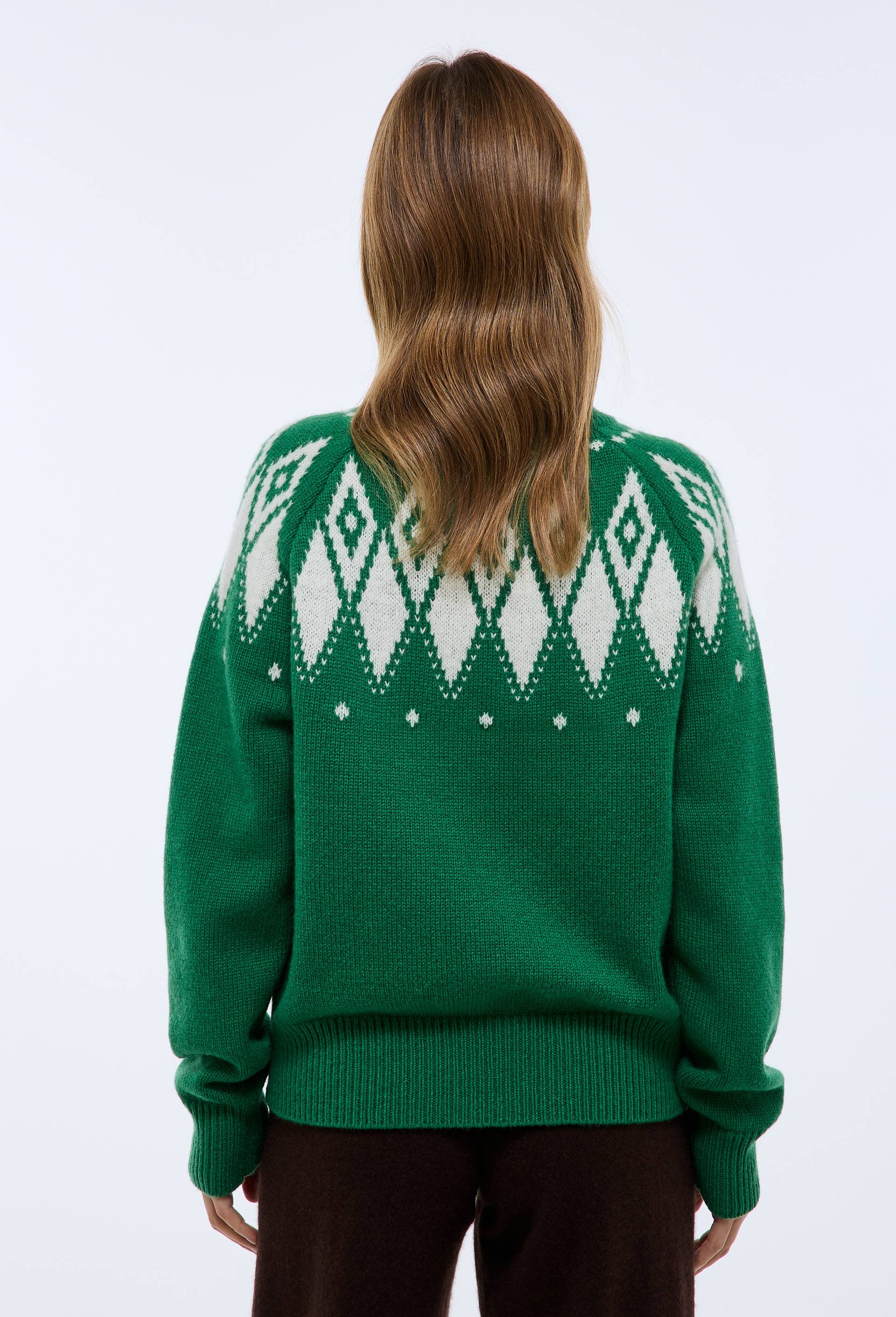 Pull col montant avec jacquard fantaisie en laine, Oeko-Tex, Vert, large image number 2.0