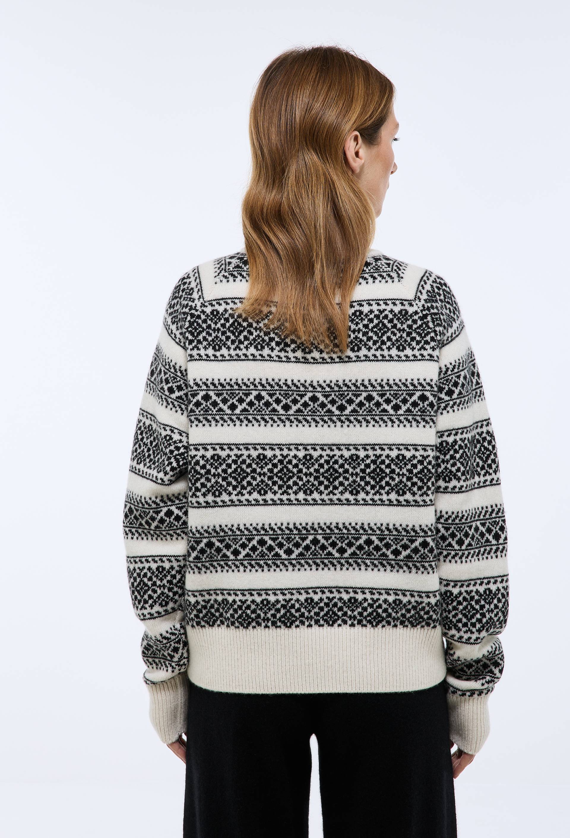 Pull col montant avec jacquard fantaisie en laine, Oeko-Tex, Ecru, large image number 2