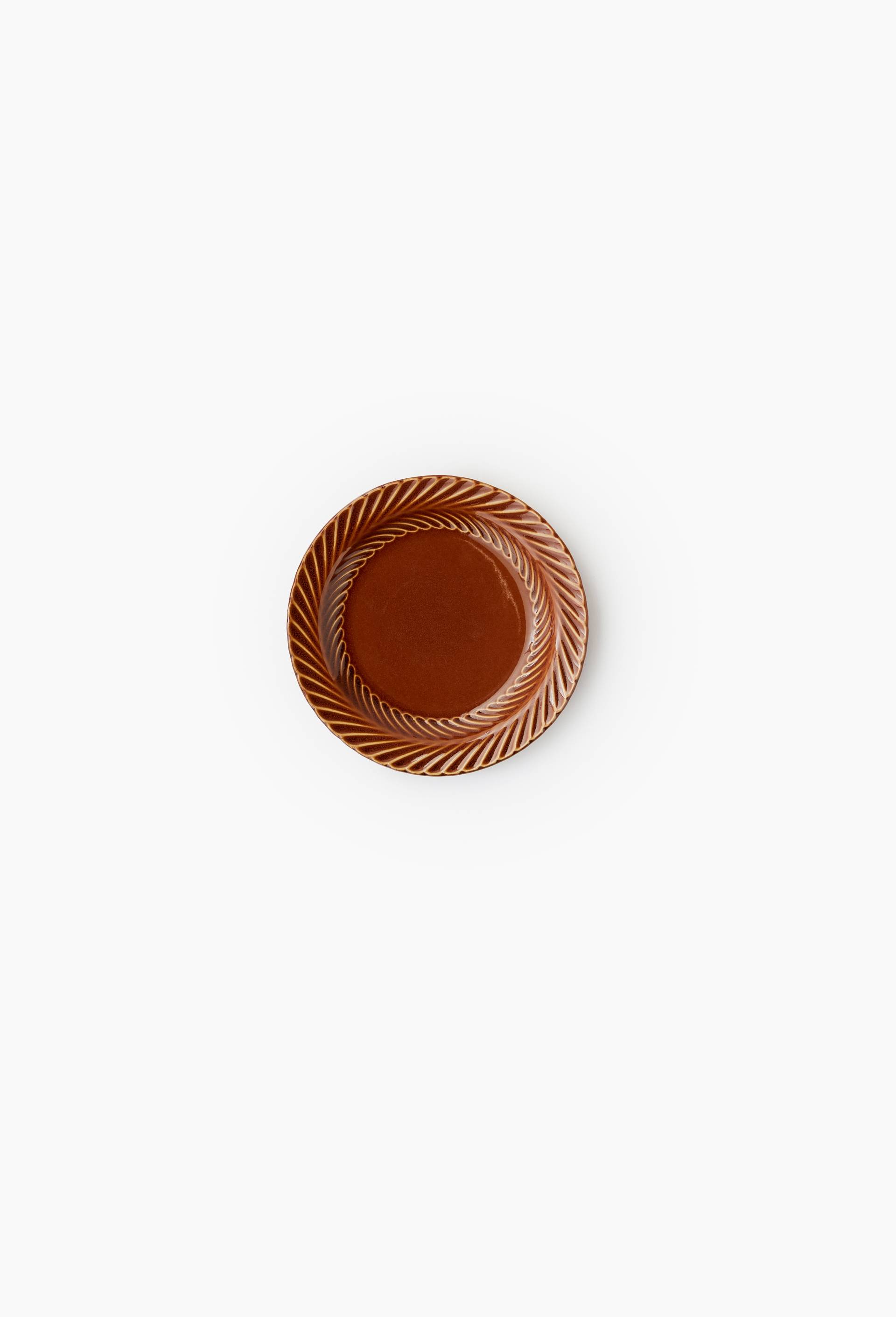 Assiette &agrave; pain finition relief motif feuillage, 15cm, Jaune, large image number 0