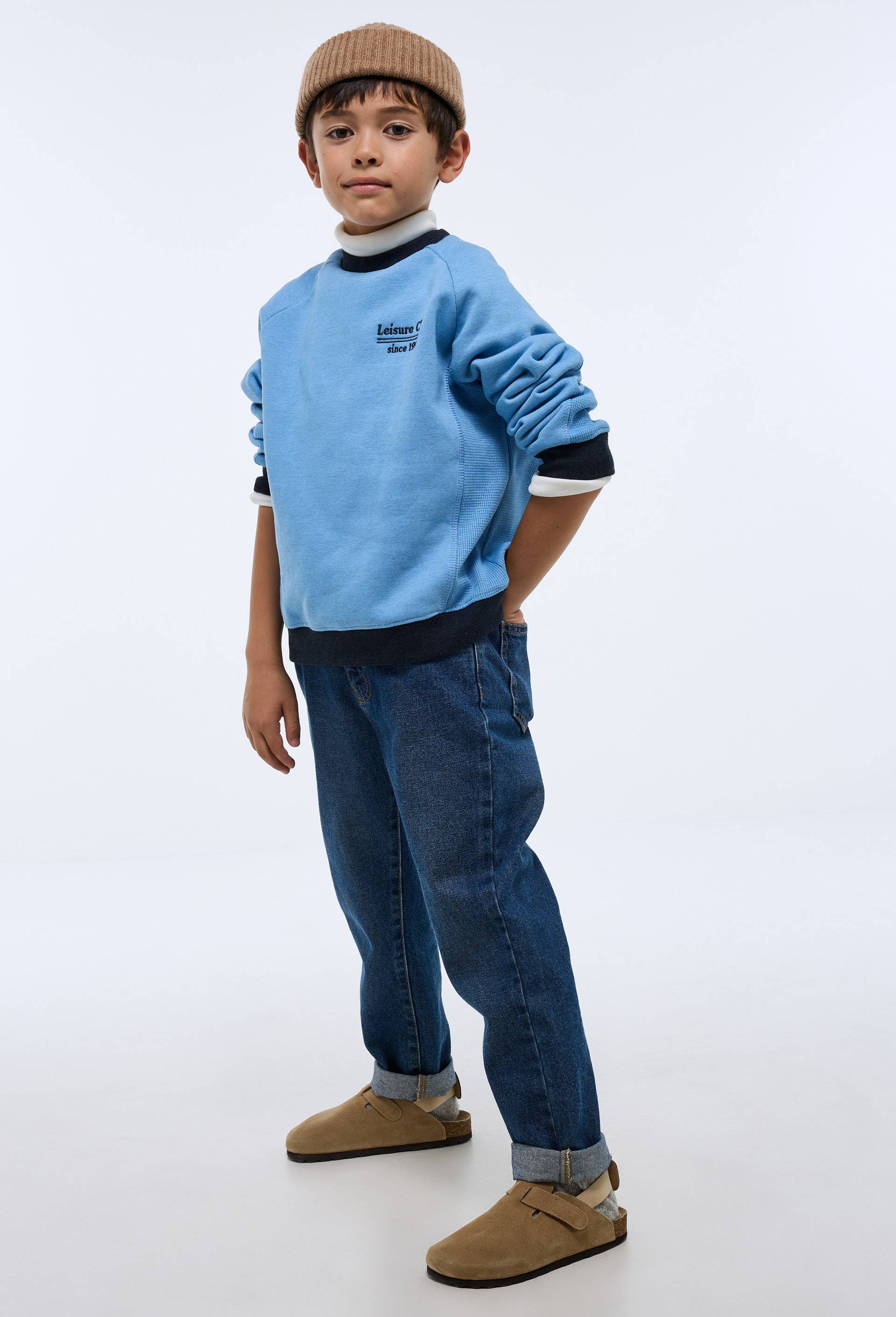 Sweat col rond colorblock en coton BIO GOTS, Bleu, swatch image