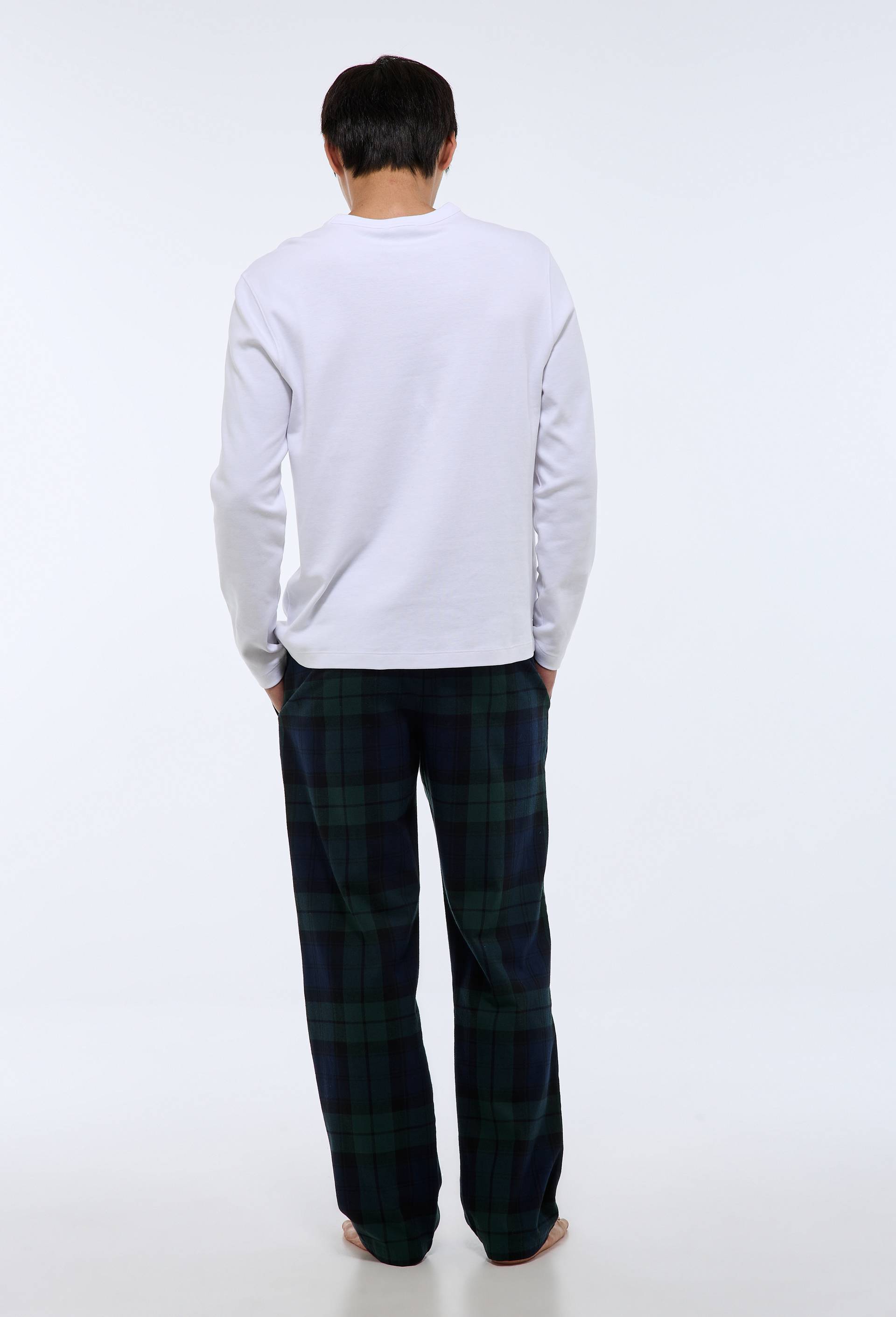 Pantalon en coton gratt&eacute; &agrave; carreaux GOTS, Bleu fonc&eacute;, large image number 1