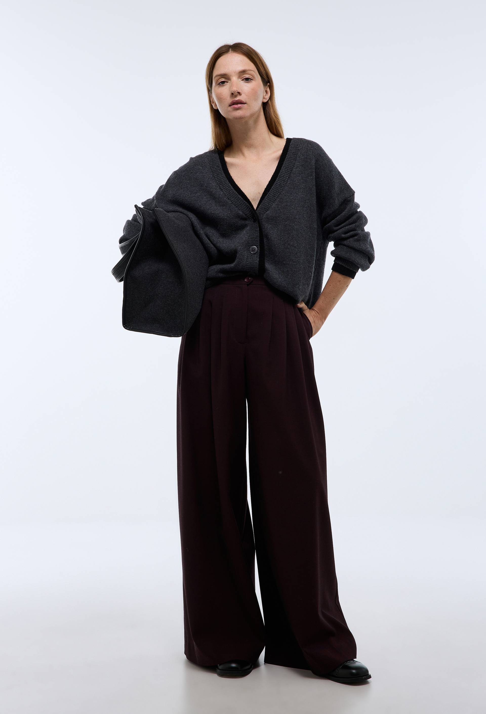 Pantalon large fluide contenant de la laine, Rouge fonc&eacute;, large image number 1