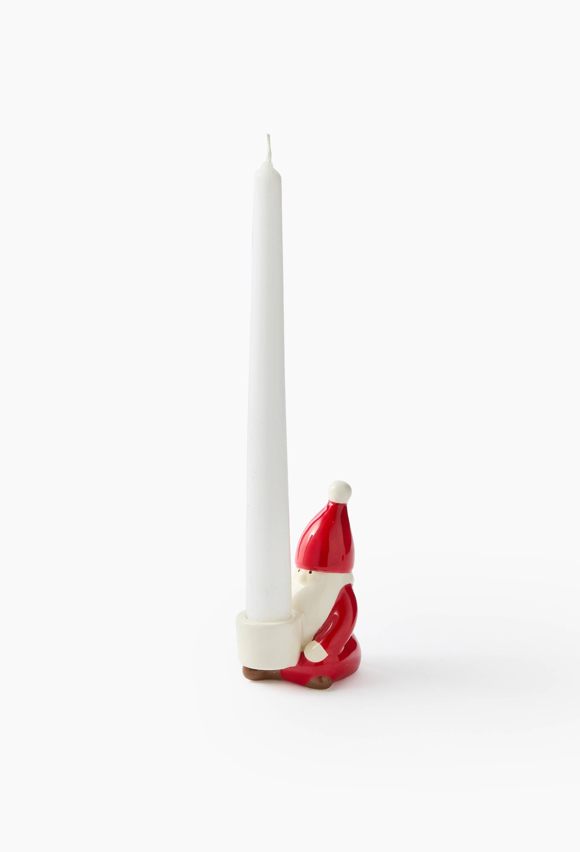 Bougeoir p&egrave;re No&euml;l, 7x6x10cm, en c&eacute;ramique, Rouge, large image number 0.0