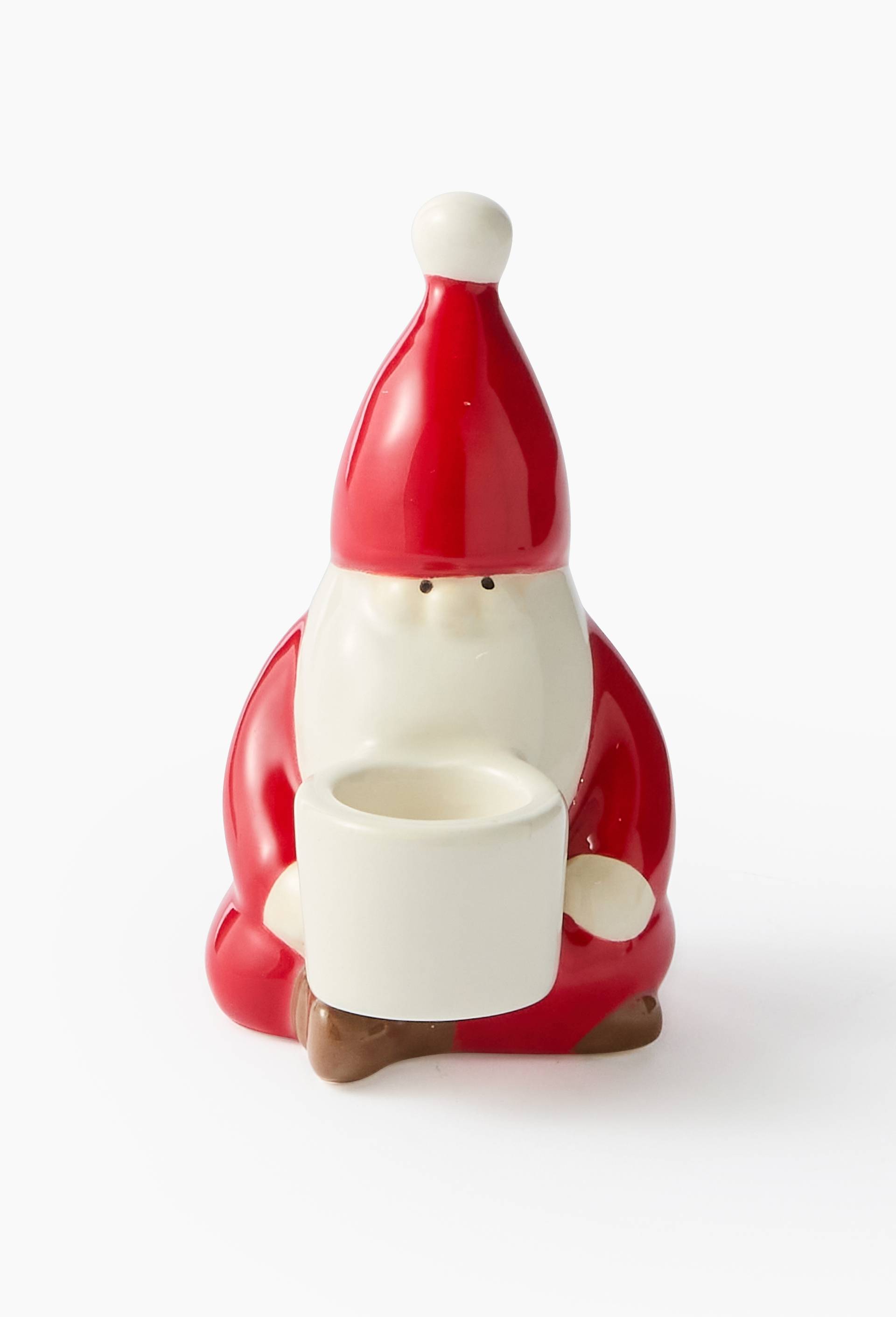 Bougeoir p&egrave;re No&euml;l, 7x6x10cm, en c&eacute;ramique, Rouge, large image number 1