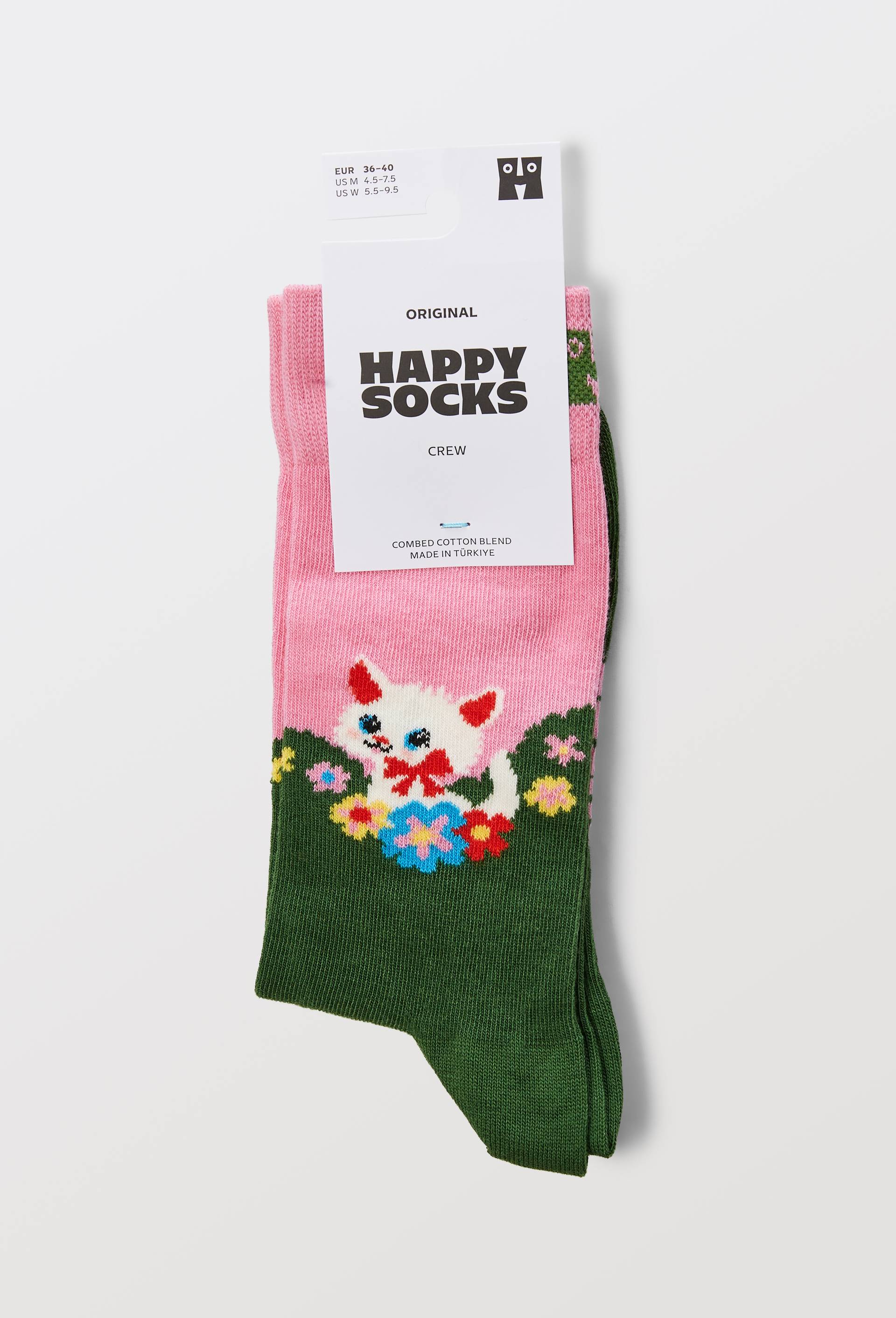 Paire de chaussettes &agrave; motifs chat en coton HAPPY SOCKS, Vert fonc&eacute;, large image number 3