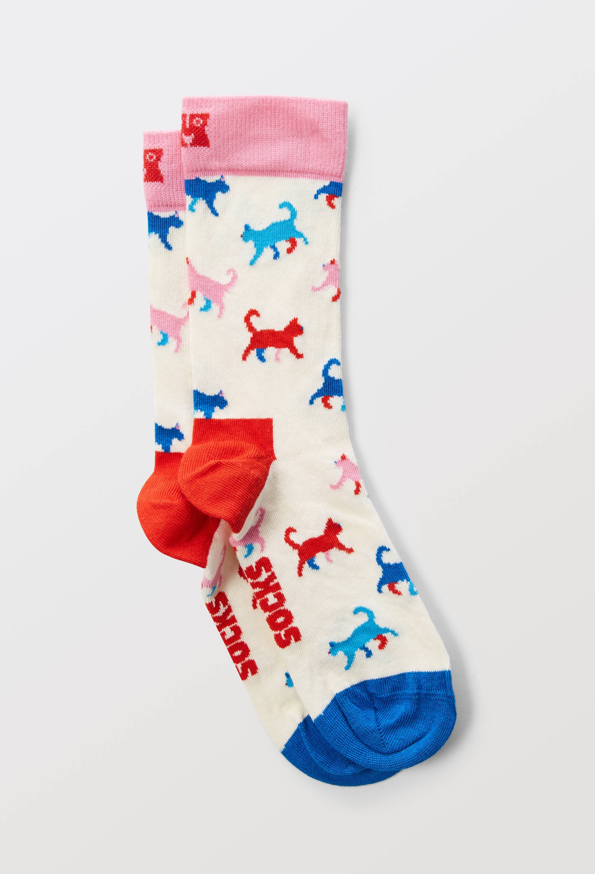 Paire de chaussettes &agrave; motif chat en coton HAPPY SOCKS, Blanc, large image number 1.0