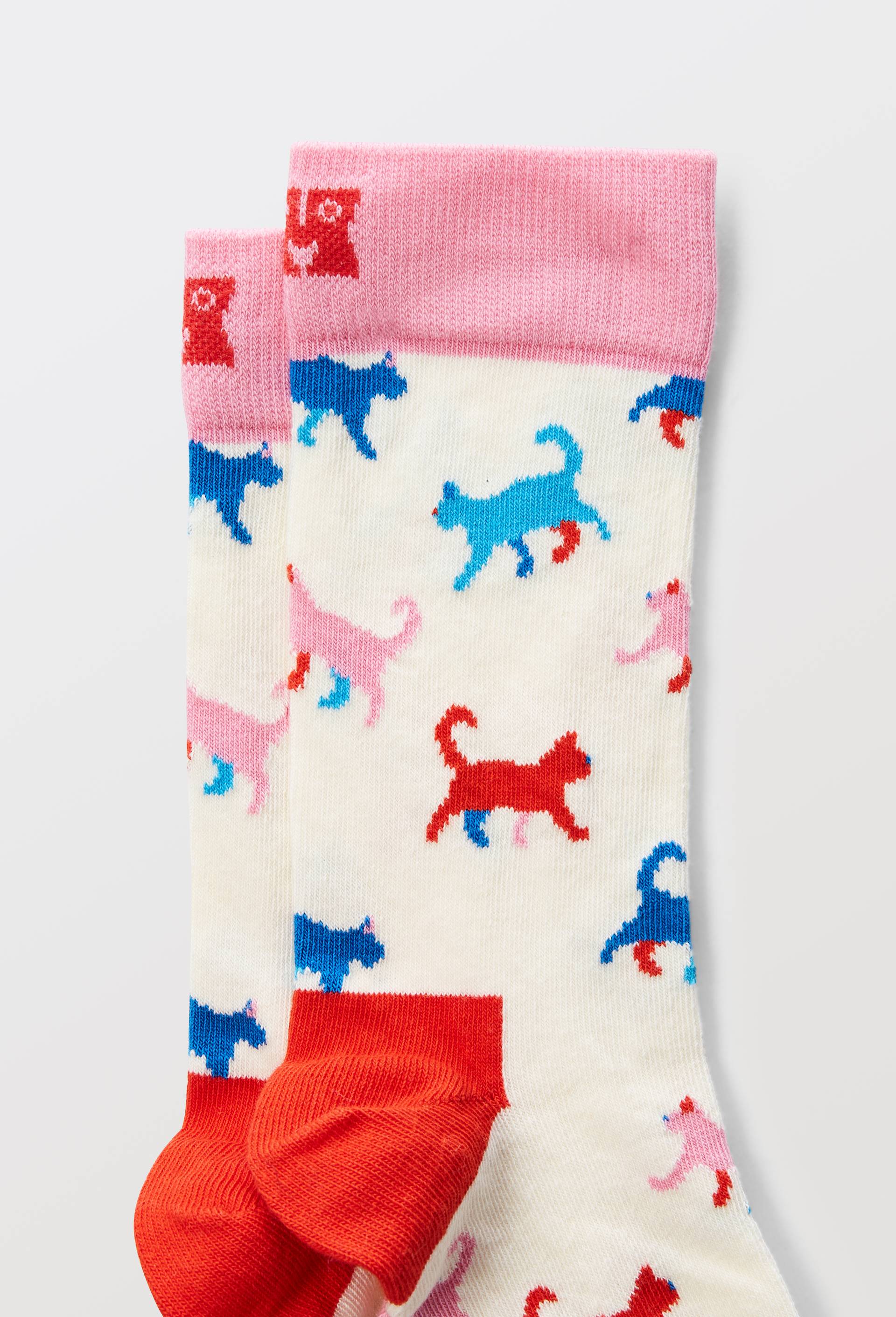 Paire de chaussettes &agrave; motif chat en coton HAPPY SOCKS, Blanc, large image number 2.0