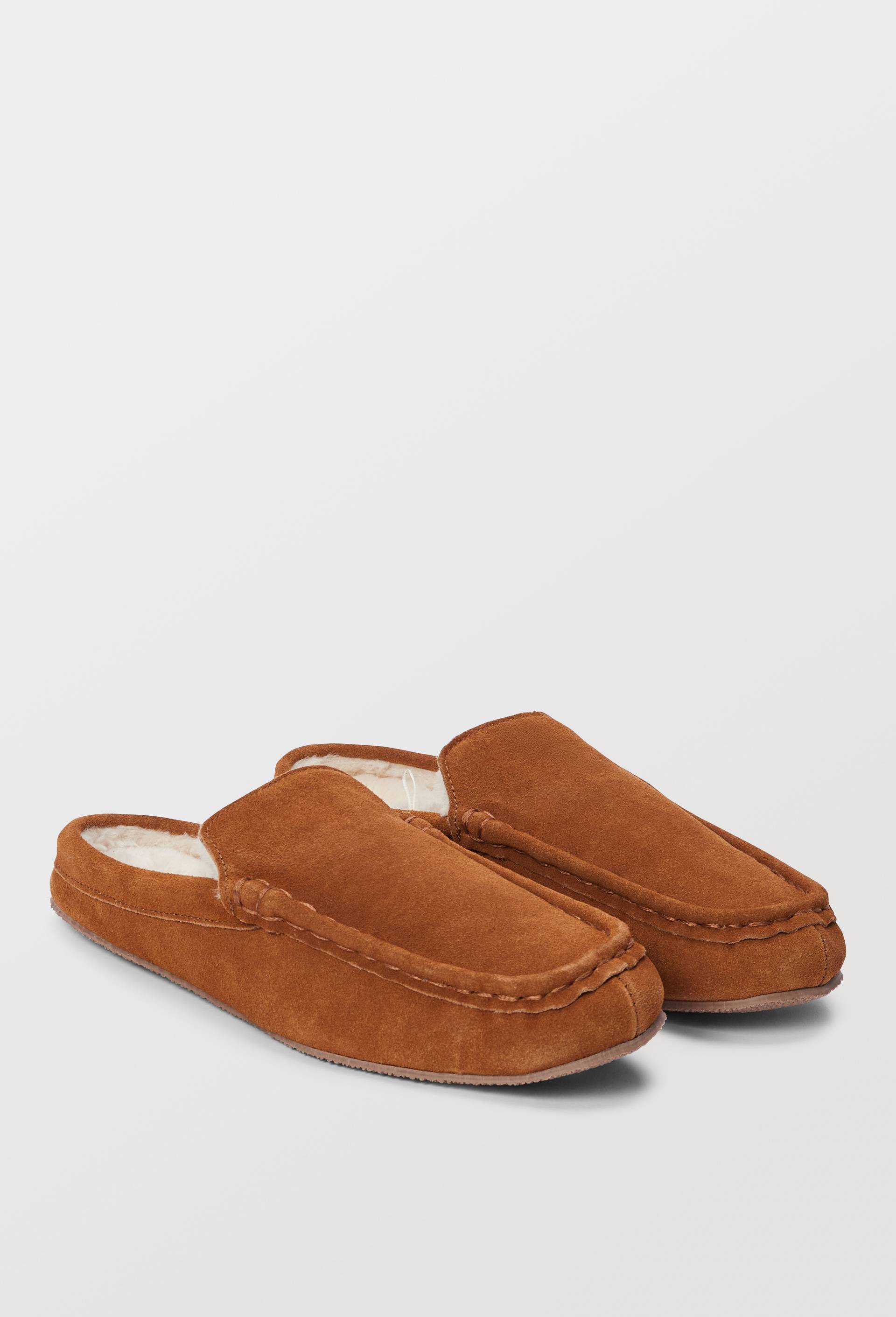 Chaussons en cuir fourr&eacute;s, Brun, swatch image