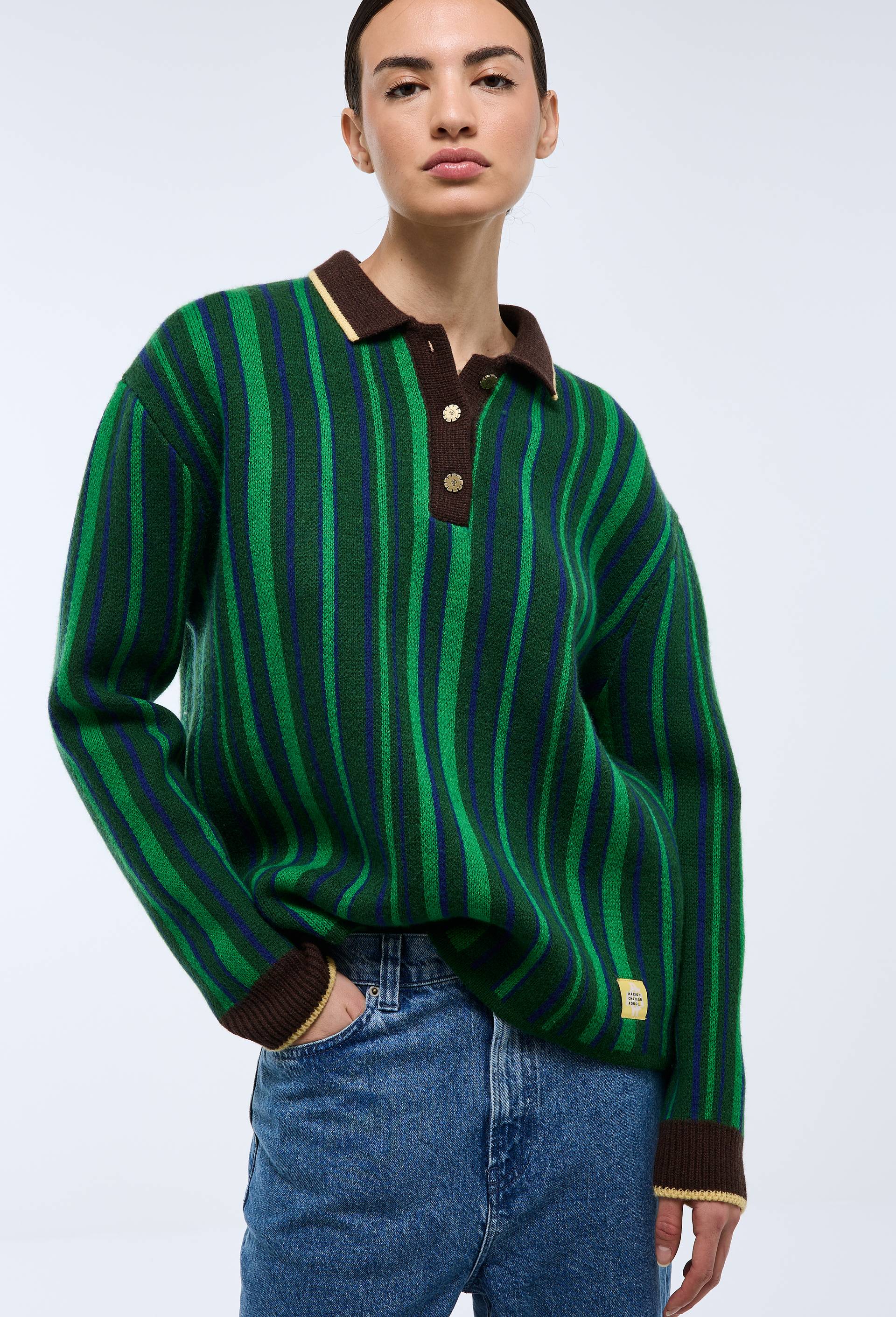 Polo rayé en laine - MAISON CHATEAU ROUGE X MONOPRIX VERT FONCE pour femme MONOPRIX CREATEURS